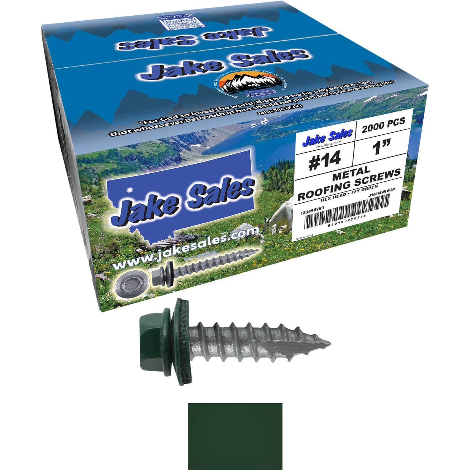 #14 x 1"  Metal ROOFING SCREWS - Hex Washer Head - Self starting/self tapping - EPDM washer. Colored head. - Image 54