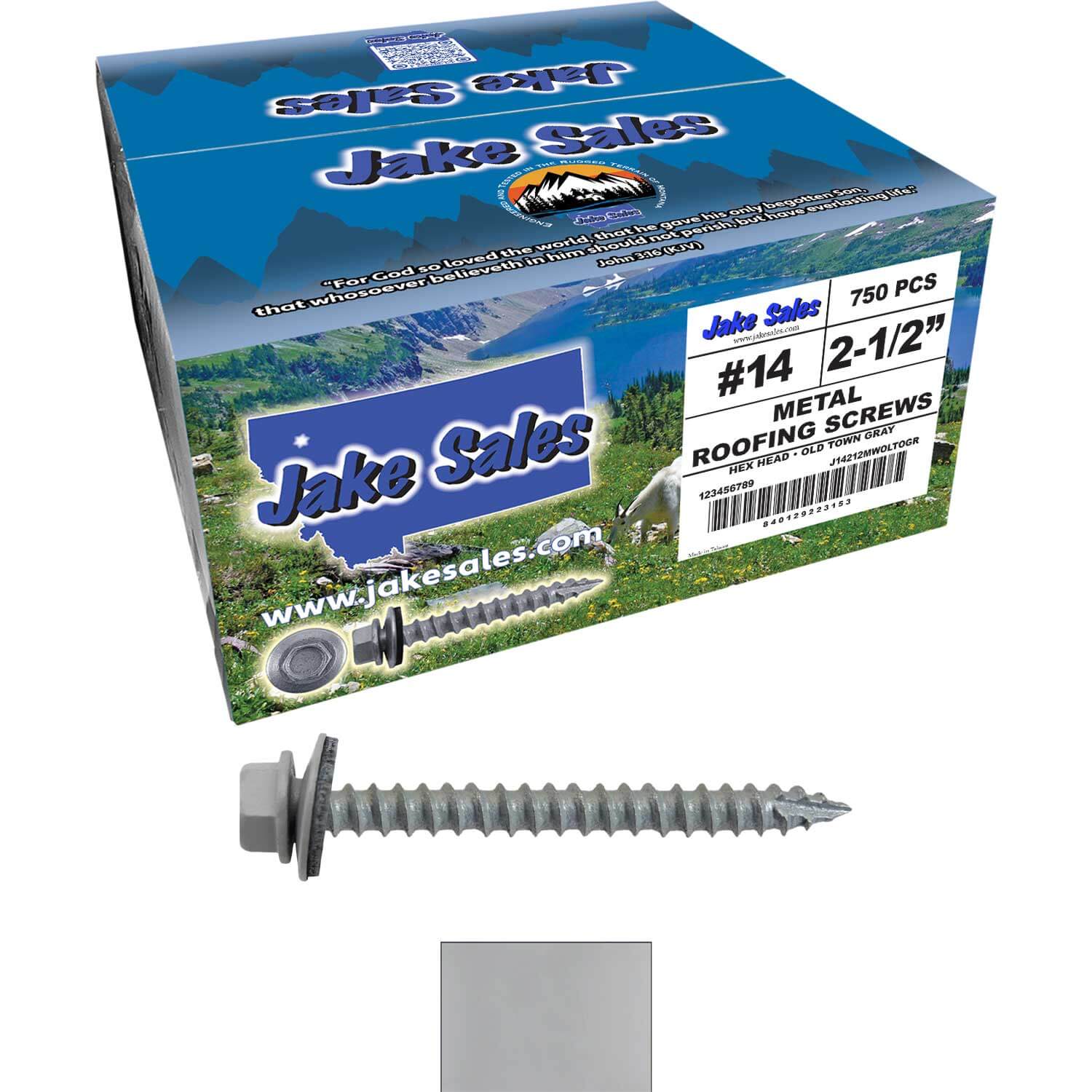 #14 x 2-1/2" Metal ROOFING SCREWS - Hex Washer Head - Self starting/self tapping - EPDM washer. Colored head. - Image 107