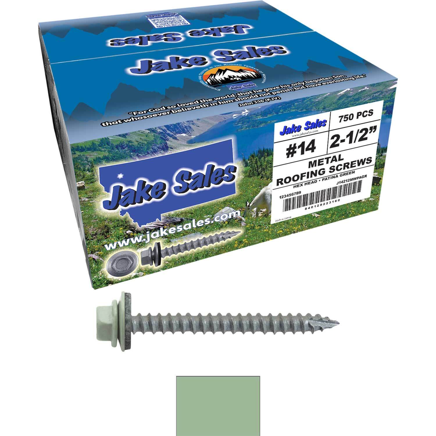 #14 x 2-1/2" Metal ROOFING SCREWS - Hex Washer Head - Self starting/self tapping - EPDM washer. Colored head. - Image 108