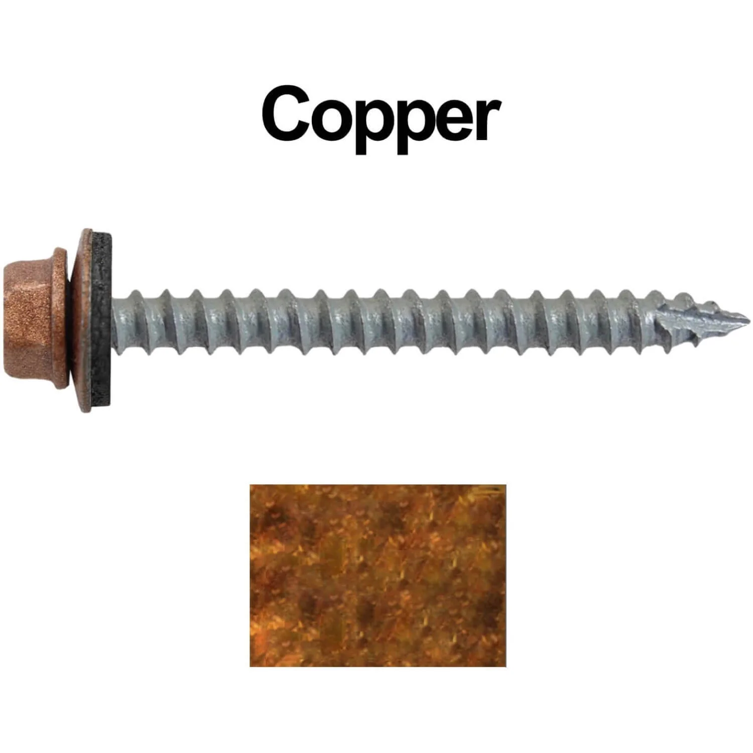#14 x 2-1/2" Metal ROOFING SCREWS - Hex Washer Head - Self starting/self tapping - EPDM washer. Colored head. - Image 11