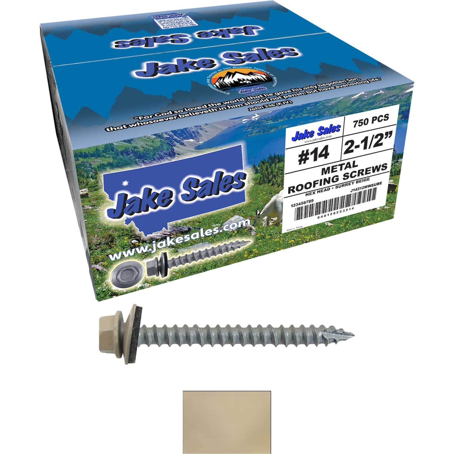 #14 x 2-1/2" Metal ROOFING SCREWS - Hex Washer Head - Self starting/self tapping - EPDM washer. Colored head. - Image 113