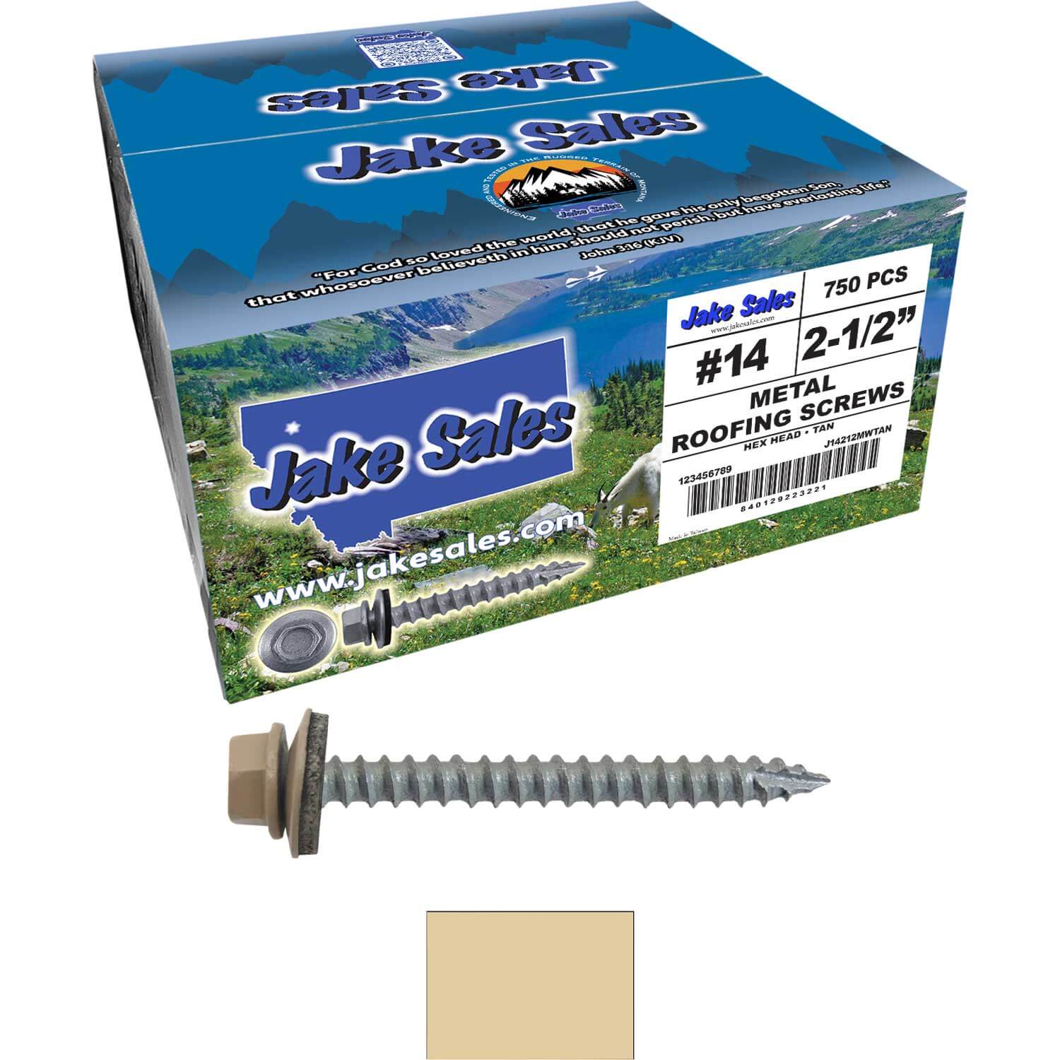 #14 x 2-1/2" Metal ROOFING SCREWS - Hex Washer Head - Self starting/self tapping - EPDM washer. Colored head. - Image 114