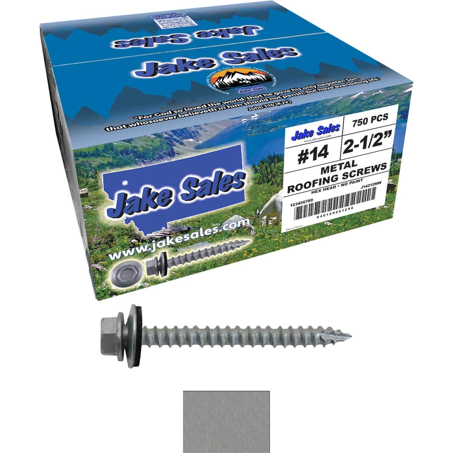 #14 x 2-1/2" Metal ROOFING SCREWS - Hex Washer Head - Self starting/self tapping - EPDM washer. Colored head. - Image 122