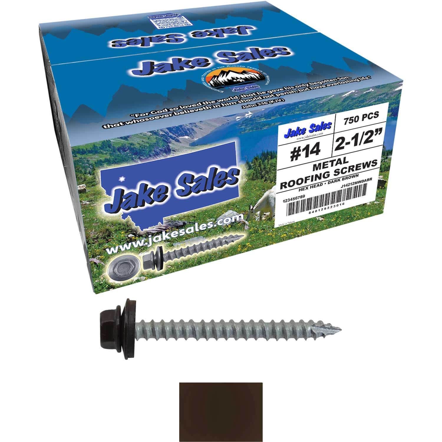 #14 x 2-1/2" Metal ROOFING SCREWS - Hex Washer Head - Self starting/self tapping - EPDM washer. Colored head. - Image 54