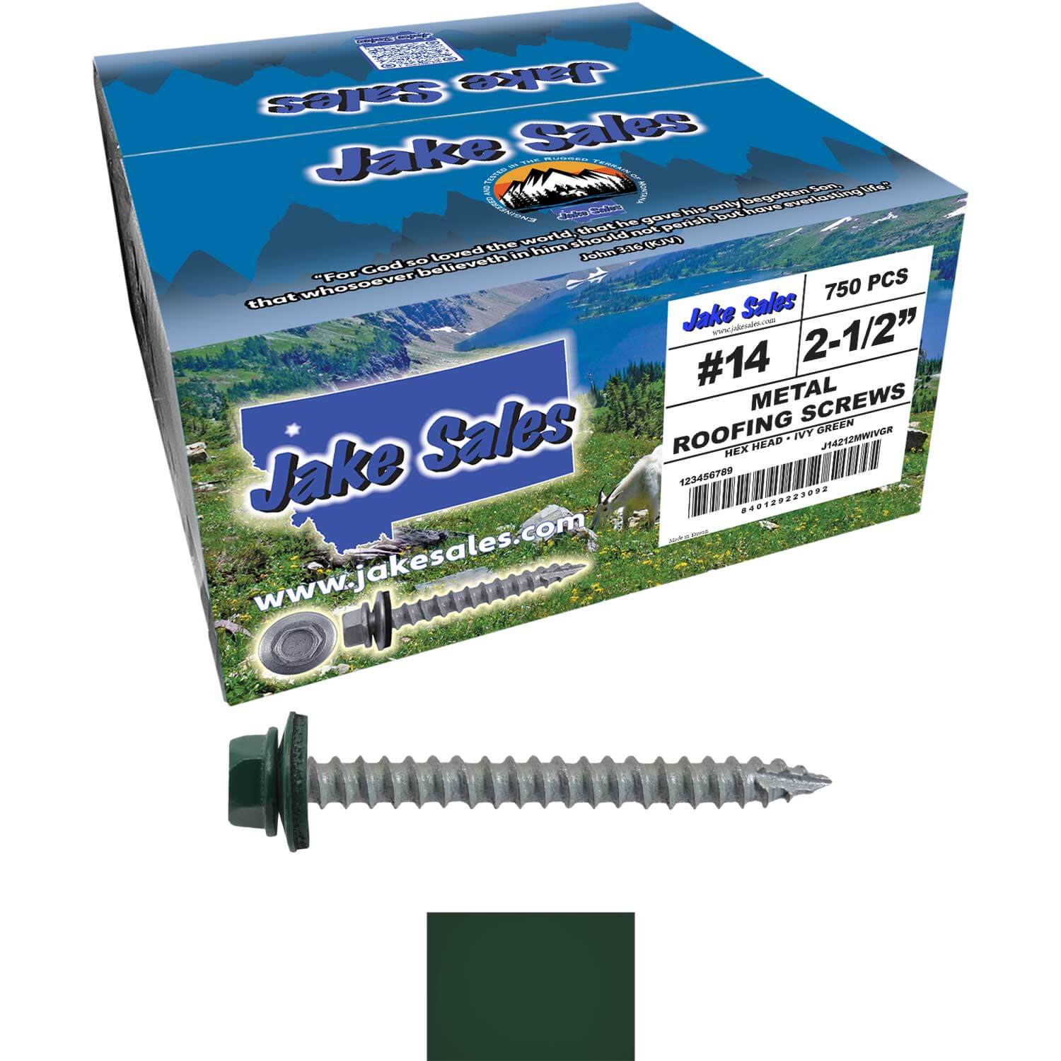 #14 x 2-1/2" Metal ROOFING SCREWS - Hex Washer Head - Self starting/self tapping - EPDM washer. Colored head. - Image 62