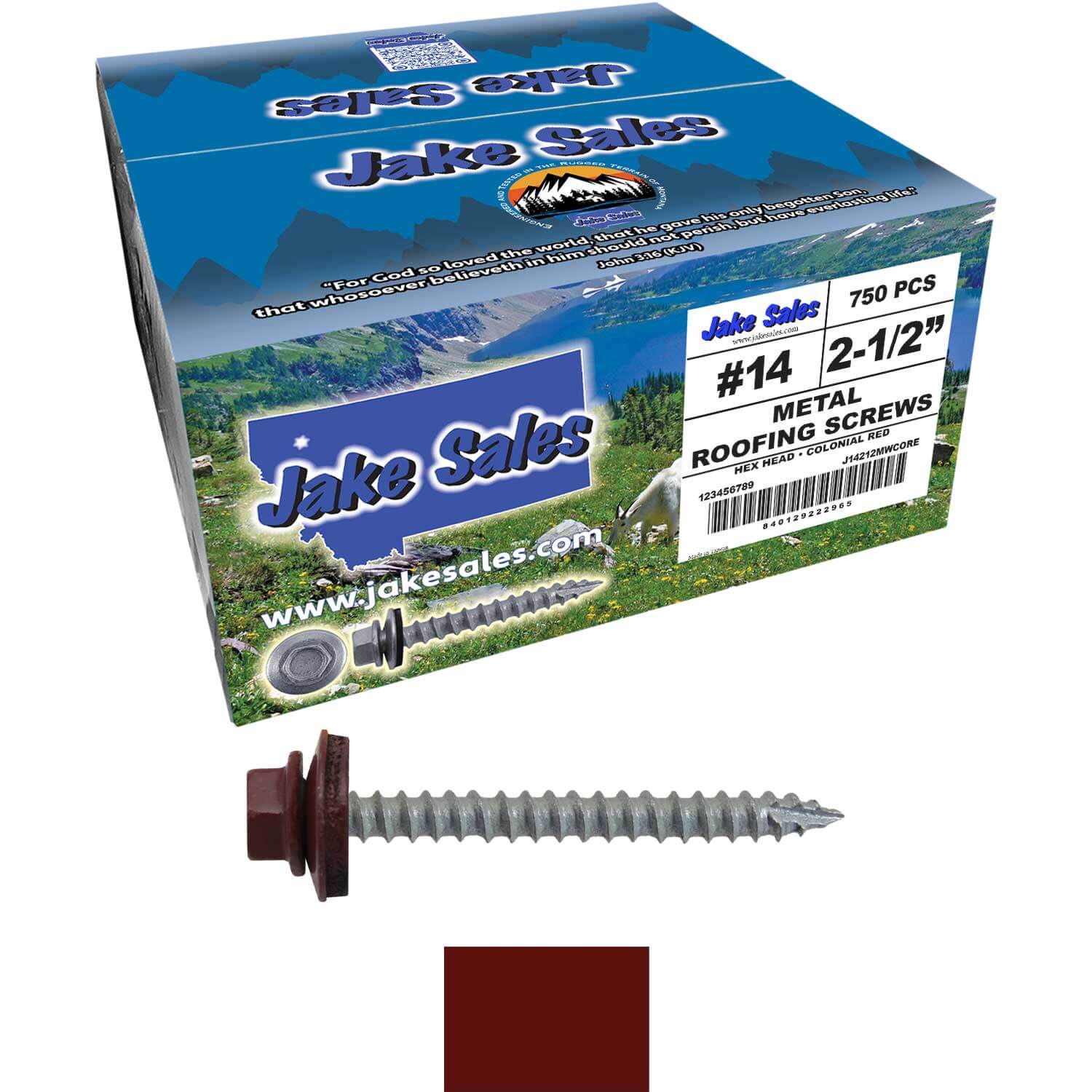 #14 x 2-1/2" Metal ROOFING SCREWS - Hex Washer Head - Self starting/self tapping - EPDM washer. Colored head. - Image 88