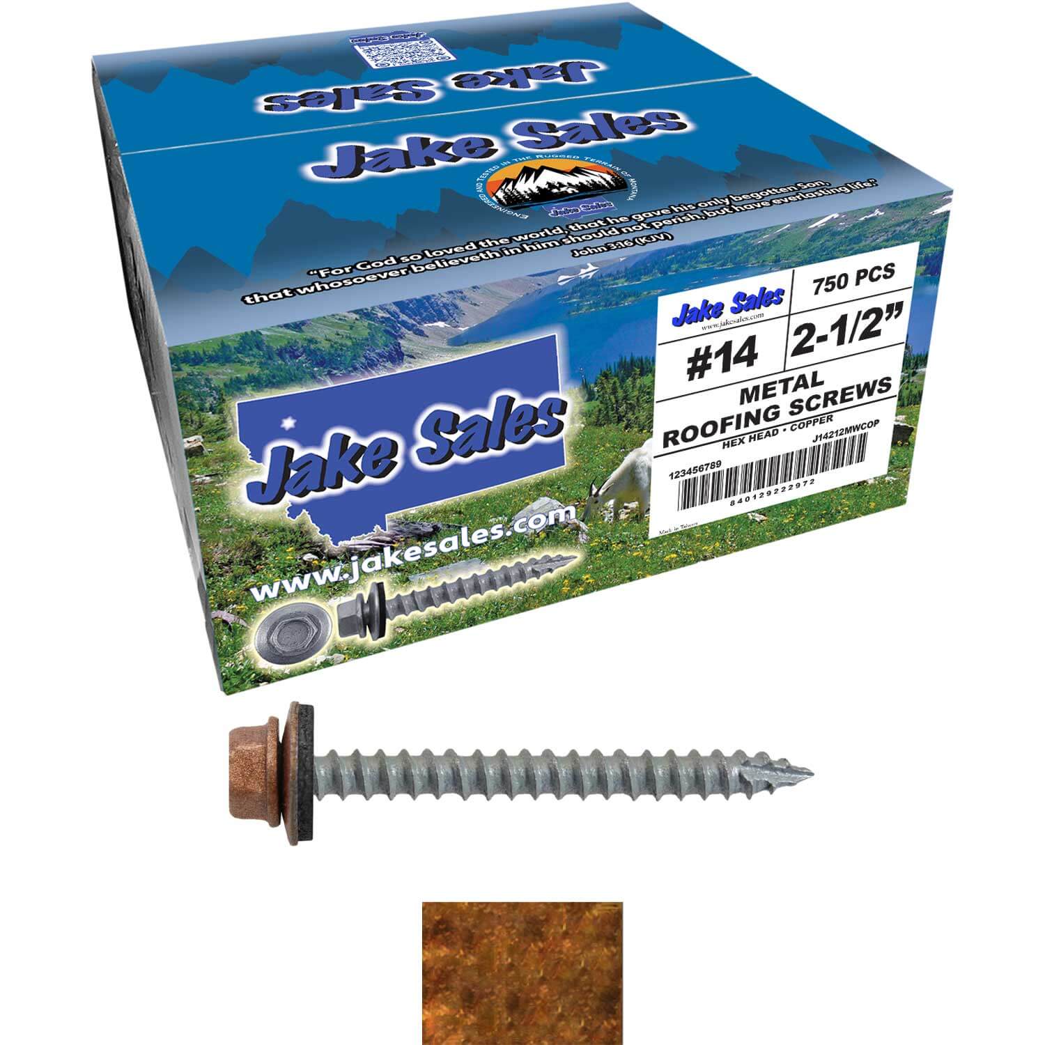 #14 x 2-1/2" Metal ROOFING SCREWS - Hex Washer Head - Self starting/self tapping - EPDM washer. Colored head. - Image 89