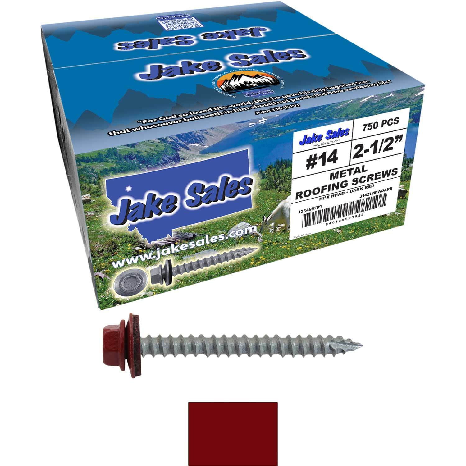 #14 x 2-1/2" Metal ROOFING SCREWS - Hex Washer Head - Self starting/self tapping - EPDM washer. Colored head. - Image 94