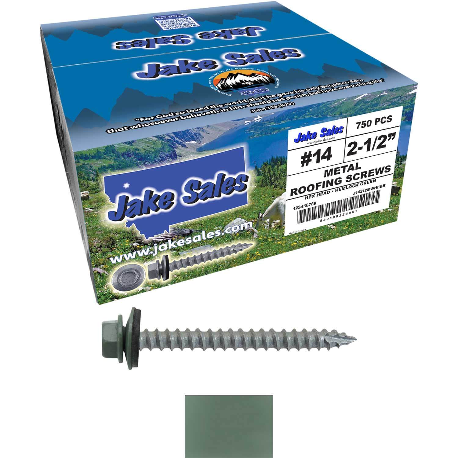 #14 x 2-1/2" Metal ROOFING SCREWS - Hex Washer Head - Self starting/self tapping - EPDM washer. Colored head. - Image 98