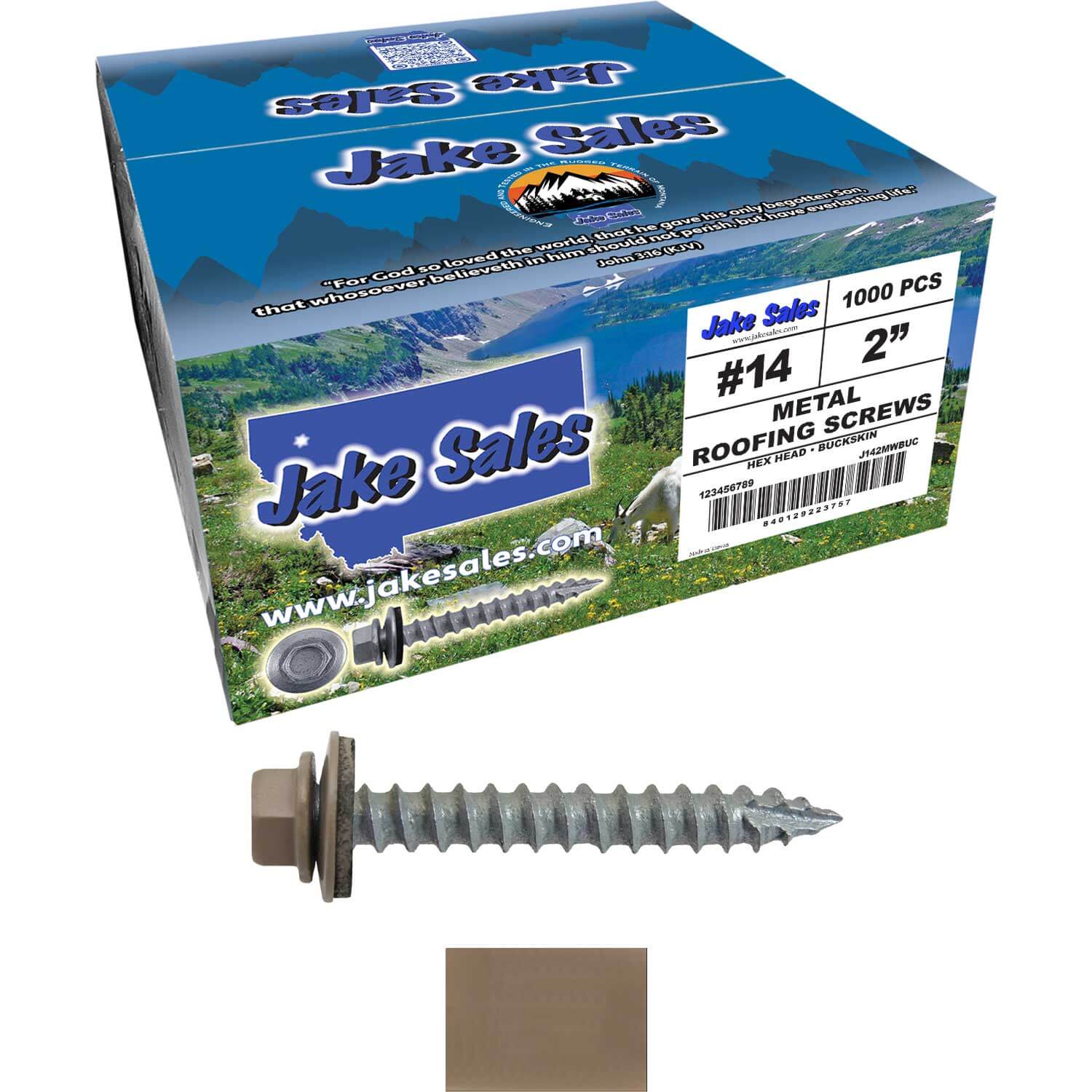 #14 x 2" Metal ROOFING SCREWS - Hex Washer Head - Self starting/self tapping - EPDM washer. Colored head. - Image 114