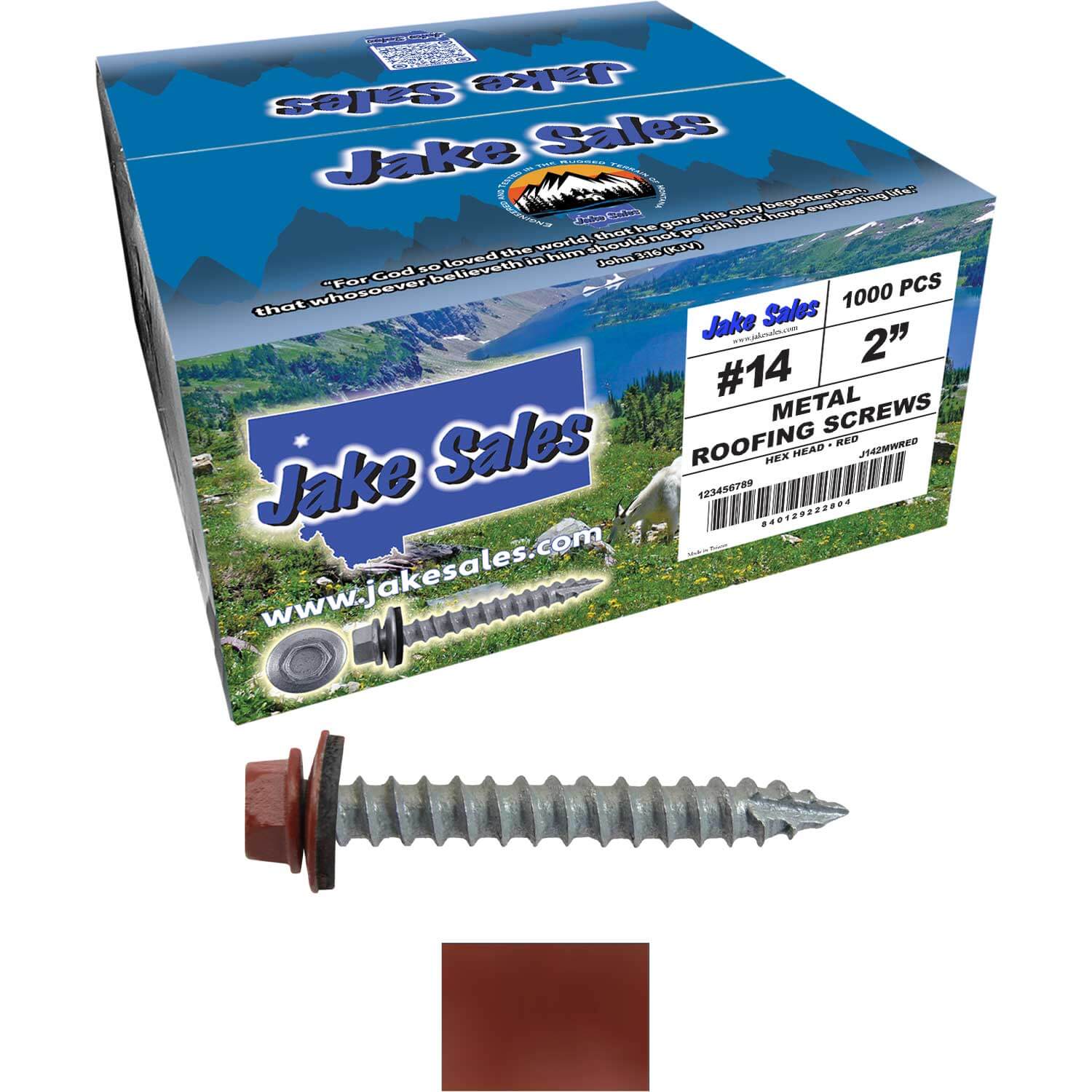 #14 x 2" Metal ROOFING SCREWS - Hex Washer Head - Self starting/self tapping - EPDM washer. Colored head. - Image 170