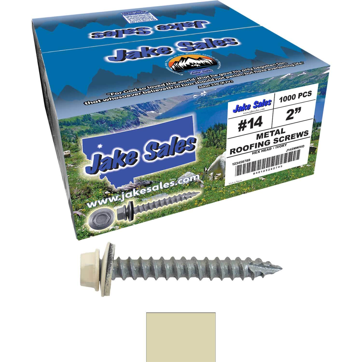 #14 x 2" Metal ROOFING SCREWS - Hex Washer Head - Self starting/self tapping - EPDM washer. Colored head. - Image 180
