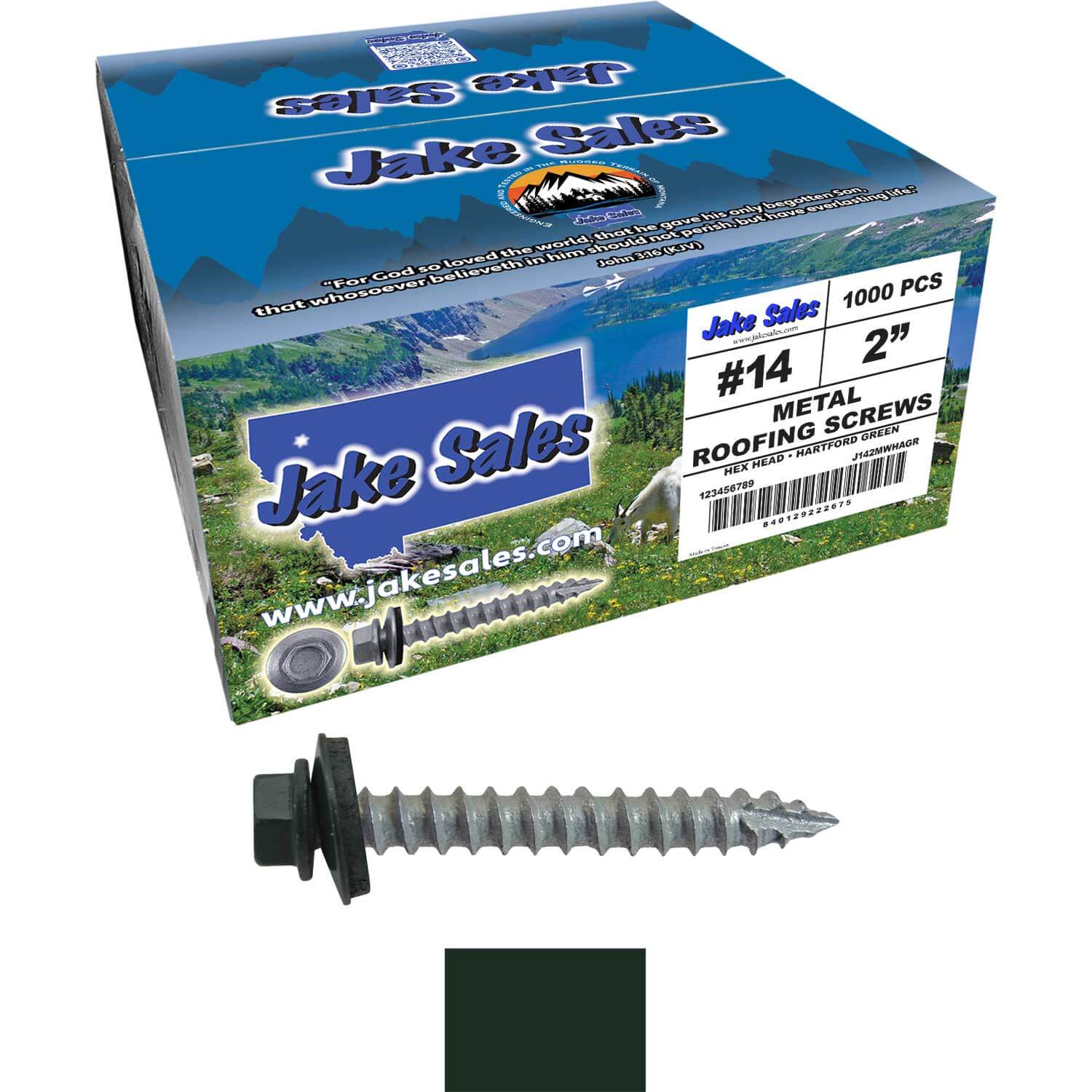 #14 x 2" Metal ROOFING SCREWS - Hex Washer Head - Self starting/self tapping - EPDM washer. Colored head. - Image 183