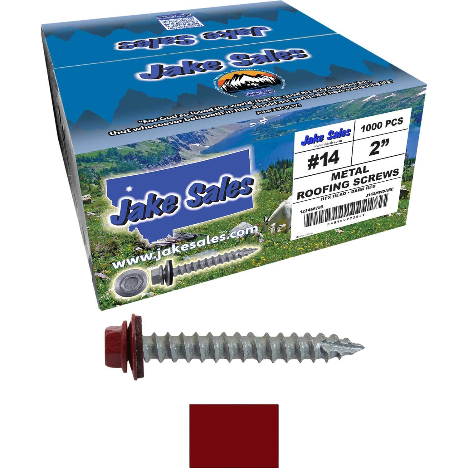 #14 x 2" Metal ROOFING SCREWS - Hex Washer Head - Self starting/self tapping - EPDM washer. Colored head. - Image 187