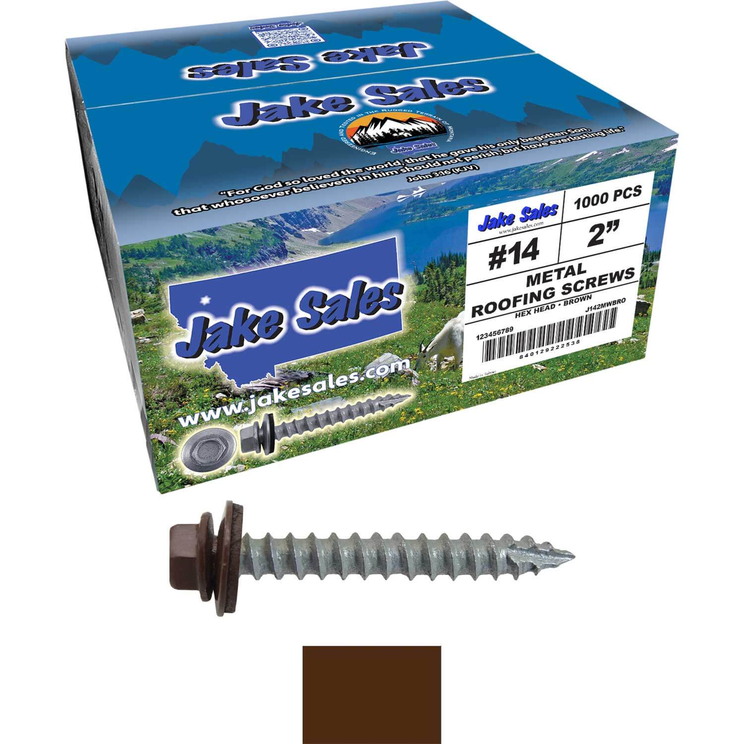 #14 x 2" Metal ROOFING SCREWS - Hex Washer Head - Self starting/self tapping - EPDM washer. Colored head. - Image 198