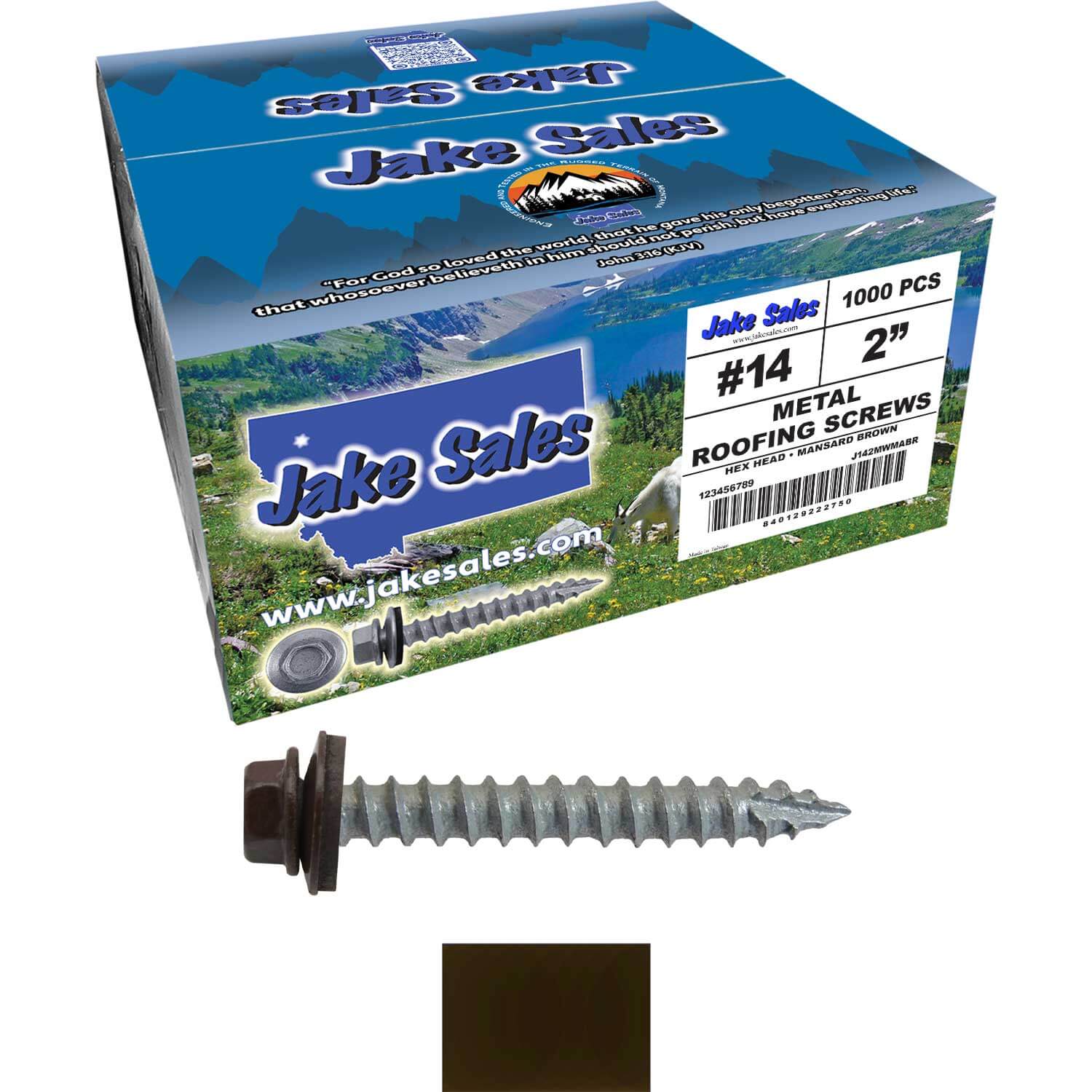 #14 x 2" Metal ROOFING SCREWS - Hex Washer Head - Self starting/self tapping - EPDM washer. Colored head. - Image 216