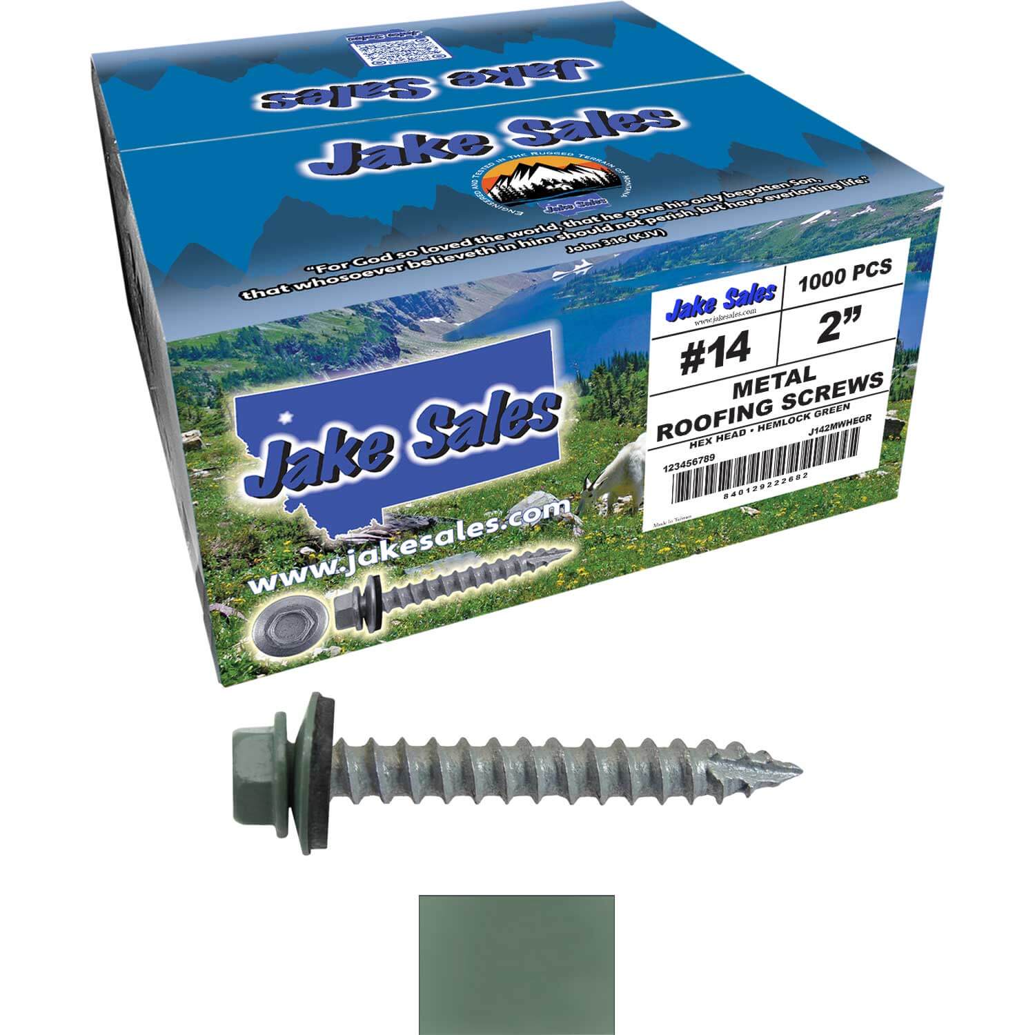 #14 x 2" Metal ROOFING SCREWS - Hex Washer Head - Self starting/self tapping - EPDM washer. Colored head. - Image 223
