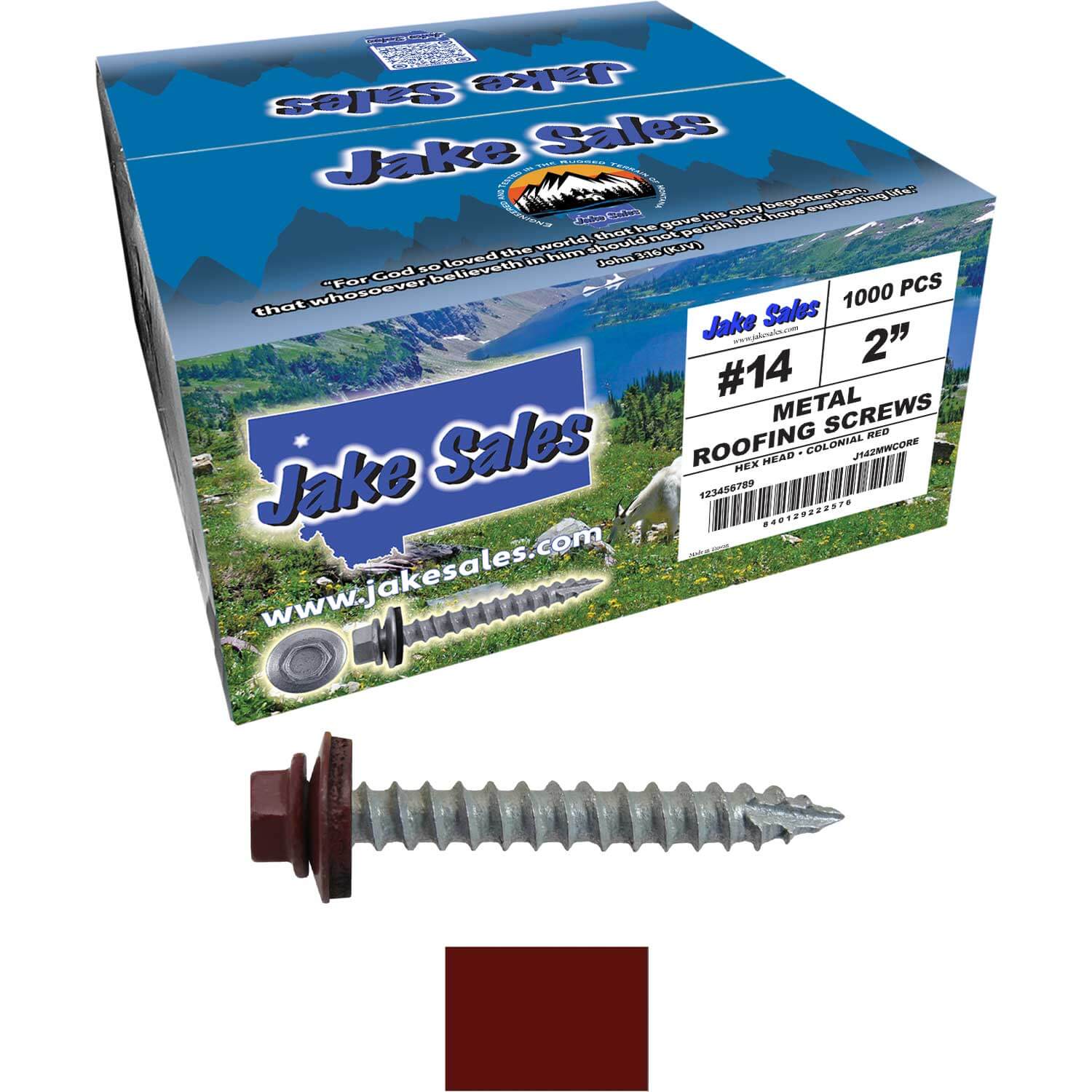 #14 x 2" Metal ROOFING SCREWS - Hex Washer Head - Self starting/self tapping - EPDM washer. Colored head. - Image 234