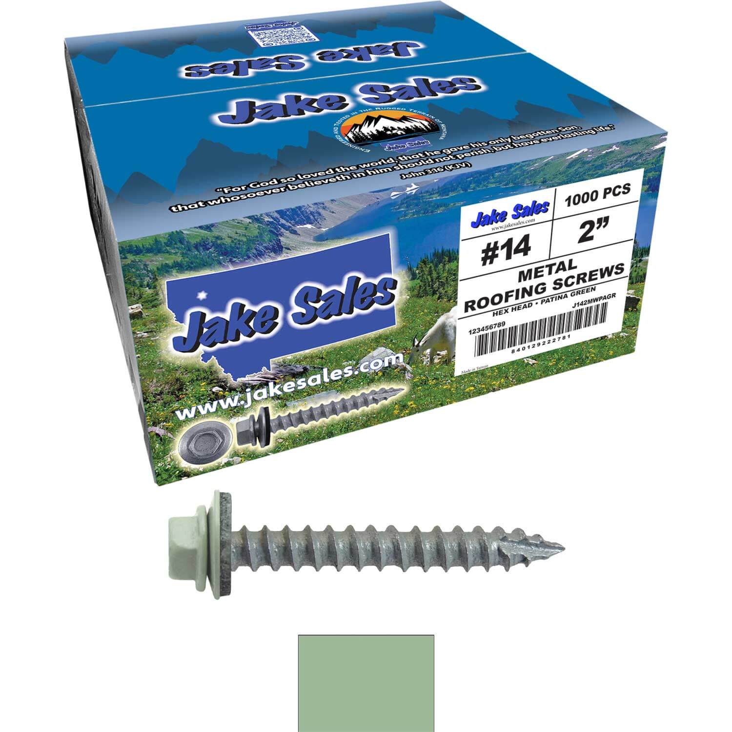 #14 x 2" Metal ROOFING SCREWS - Hex Washer Head - Self starting/self tapping - EPDM washer. Colored head. - Image 48