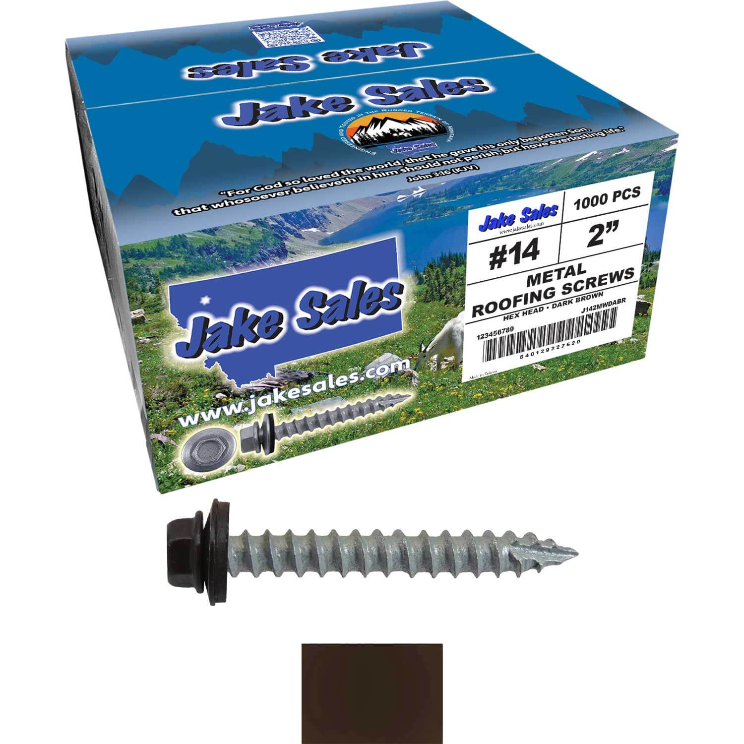 #14 x 2" Metal ROOFING SCREWS - Hex Washer Head - Self starting/self tapping - EPDM washer. Colored head. - Image 64