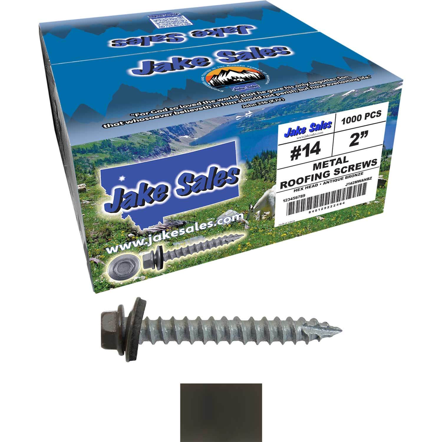 #14 x 2" Metal ROOFING SCREWS - Hex Washer Head - Self starting/self tapping - EPDM washer. Colored head. - Image 79