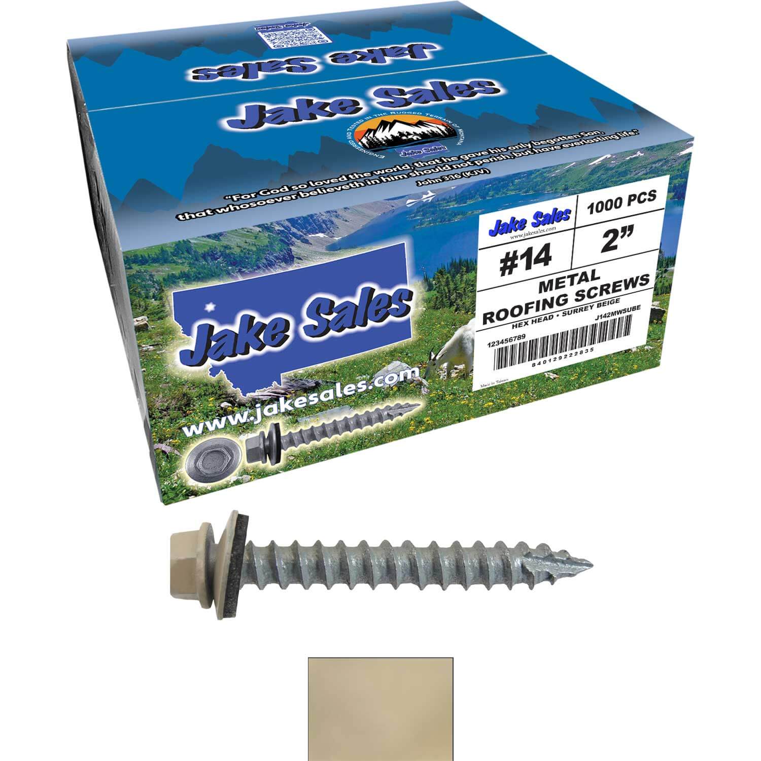 #14 x 2" Metal ROOFING SCREWS - Hex Washer Head - Self starting/self tapping - EPDM washer. Colored head. - Image 84