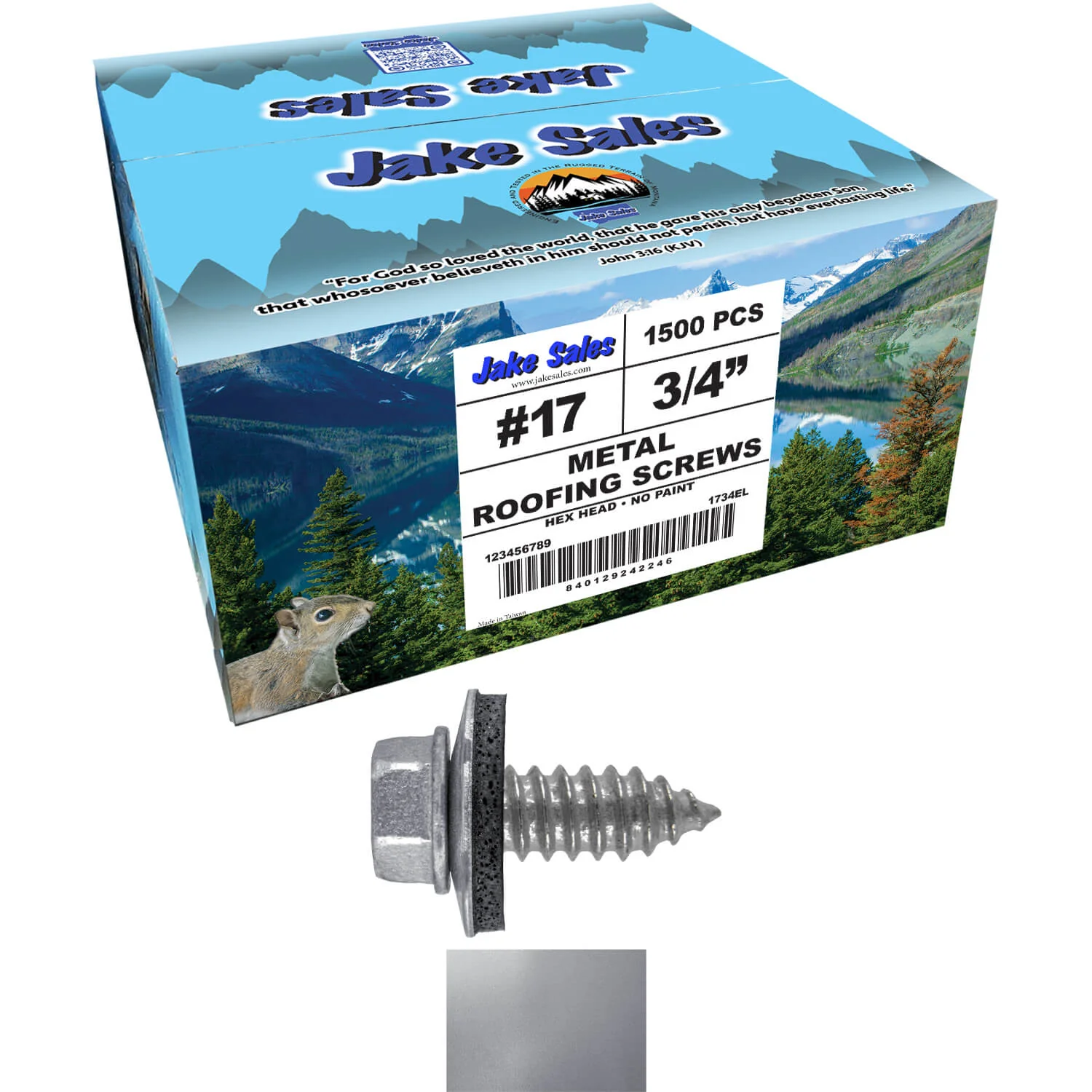 17 x 3/4" Metal Roofing Screws - Metal Panel to Metal Purlins and Recovery Screws - Hex Washer Head - EPDM washer. - Image 100