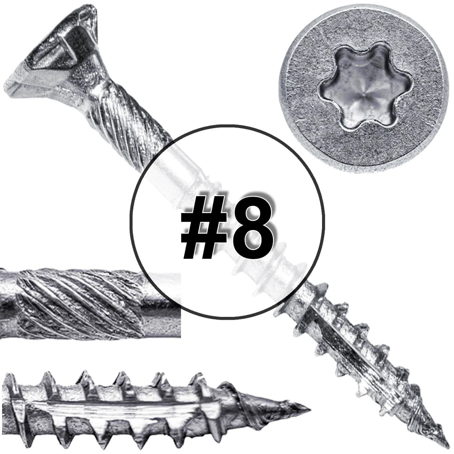 #8 Torx/Star Drive Head - 300 Grade Stainless Steel Torx/Star Drive Wood Screws - Silver Star Stainless Steel Wood Screw - Image 28