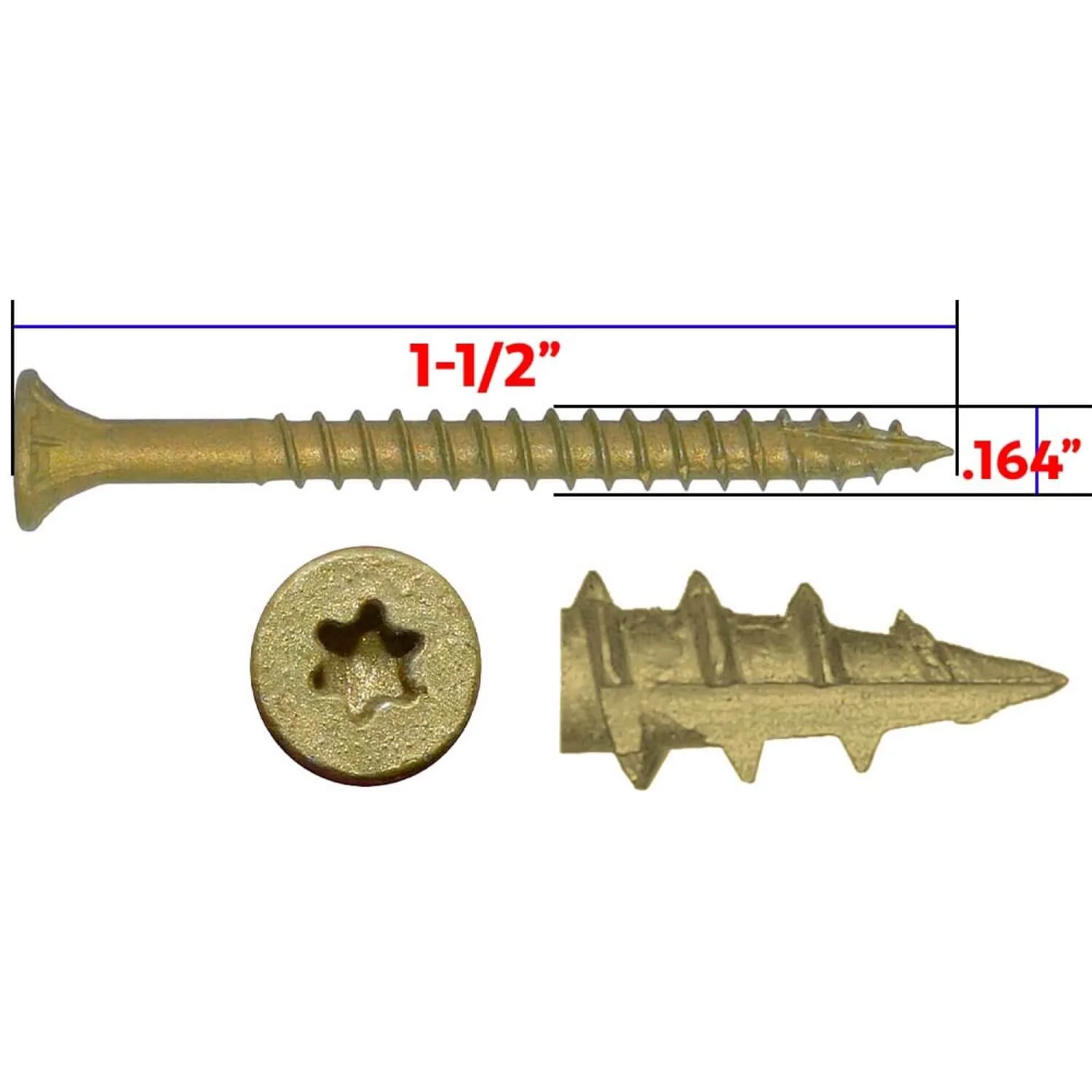 #8 x 1-1/2" Bronze Star Multipurpose Exterior Coated Wood Screw, T-30 Torx Drive, Flat Head (OVERSTOCK) - Image 4