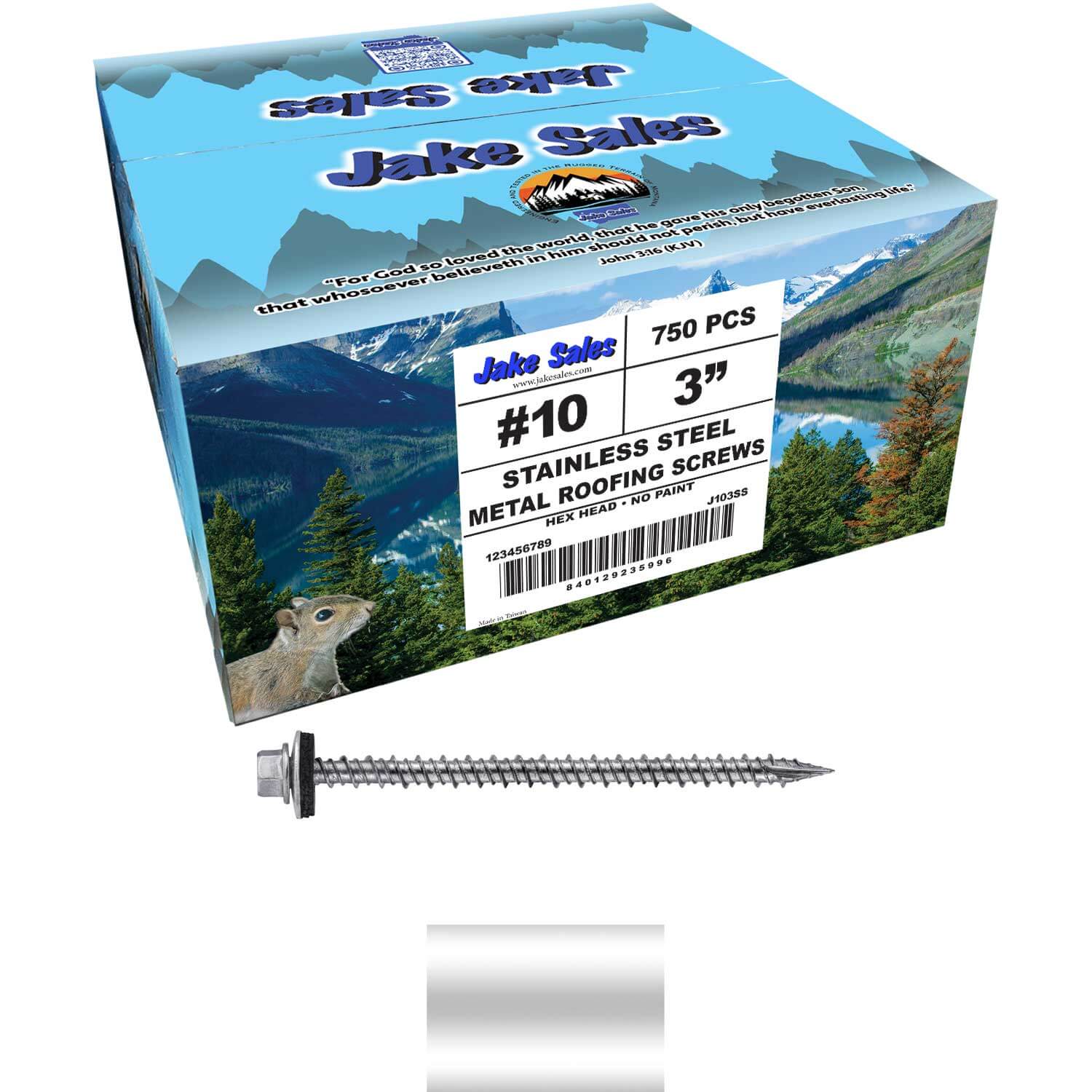 #9 x 3" Stainless Steel Metal Roofing Screws - Hex Washer Head - Self starting/self tapping - EPDM washer. Colored head. - Image 44