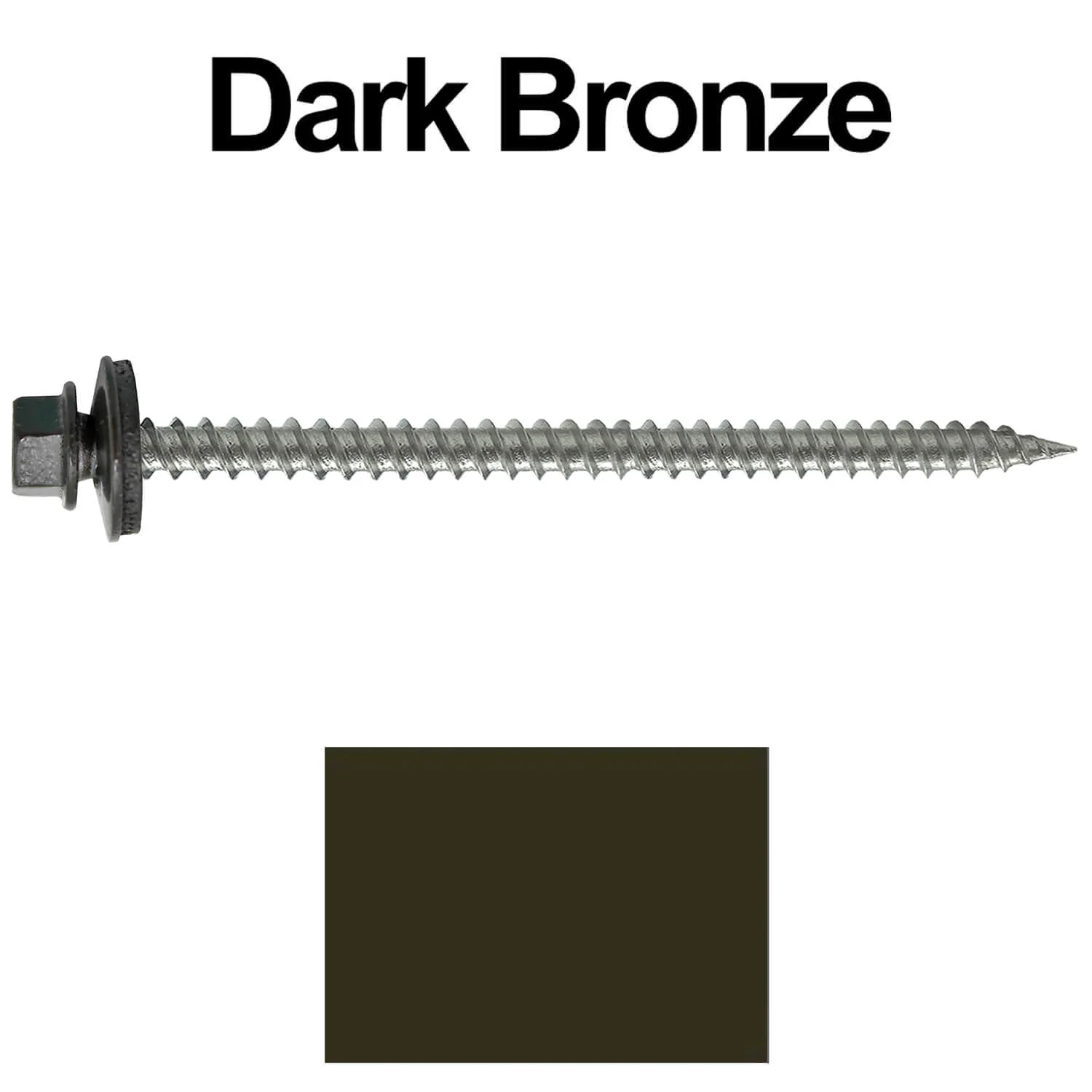 #9 x 3" Stainless Steel Metal Roofing Screws - Hex Washer Head - Self starting/self tapping - EPDM washer. Colored head. - Image 75