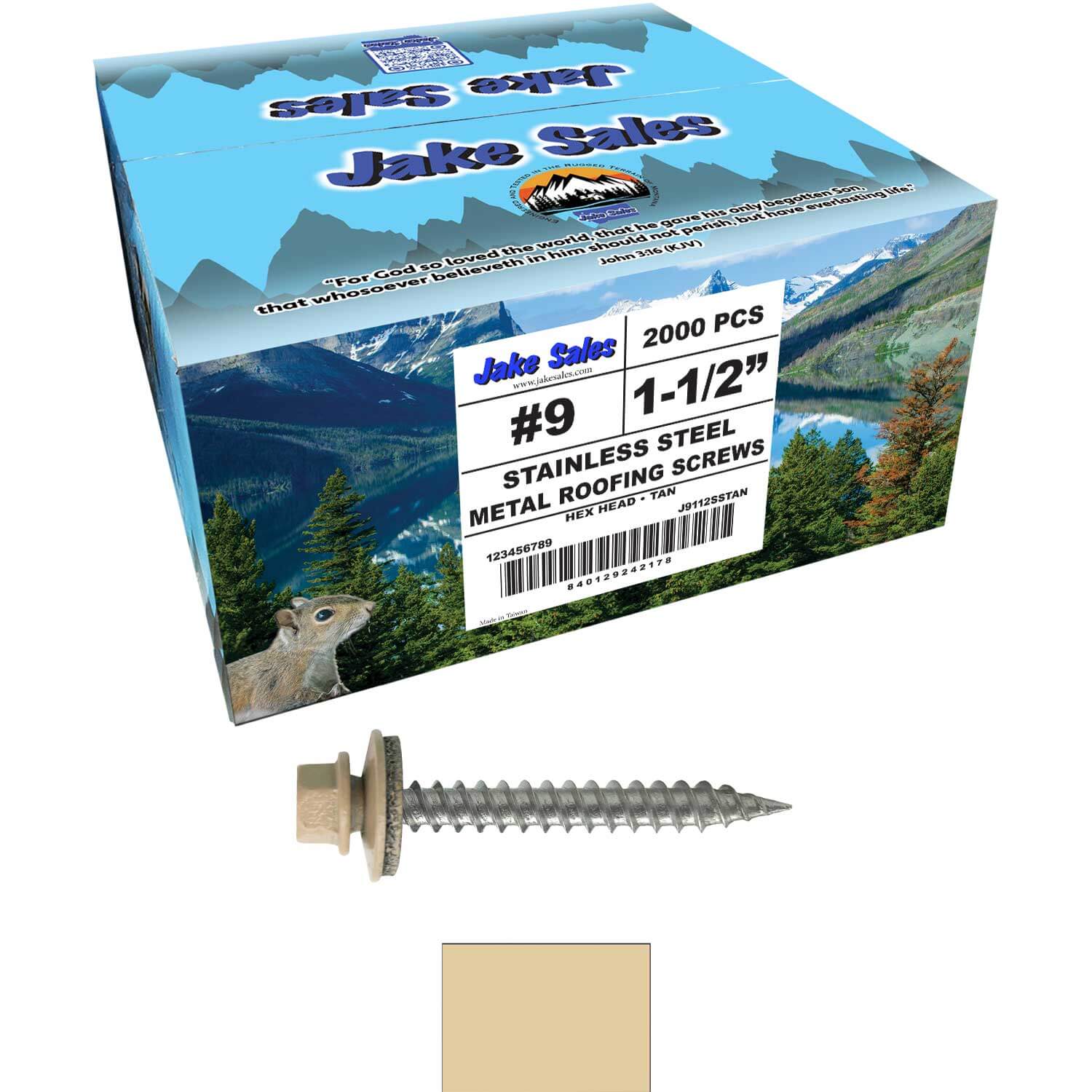 #9 x 1-1/2" Stainless Steel Metal Roofing Screws - Hex Washer Head - Self-Piercing (SP) tip metal to wood siding screws. EPDM washer. Colored head. - Image 122