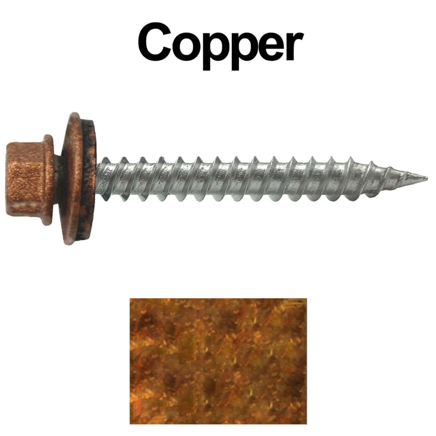 #9 x 1-1/2" Stainless Steel Metal Roofing Screws - Hex Washer Head - Self-Piercing (SP) tip metal to wood siding screws. EPDM washer. Colored head. - Image 16