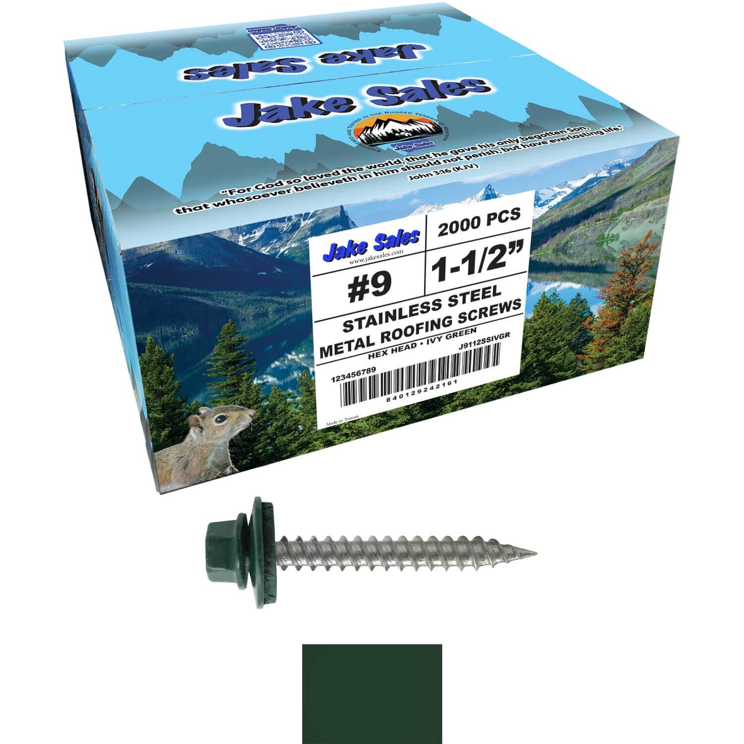 #9 x 1-1/2" Stainless Steel Metal Roofing Screws - Hex Washer Head - Self-Piercing (SP) tip metal to wood siding screws. EPDM washer. Colored head. - Image 96