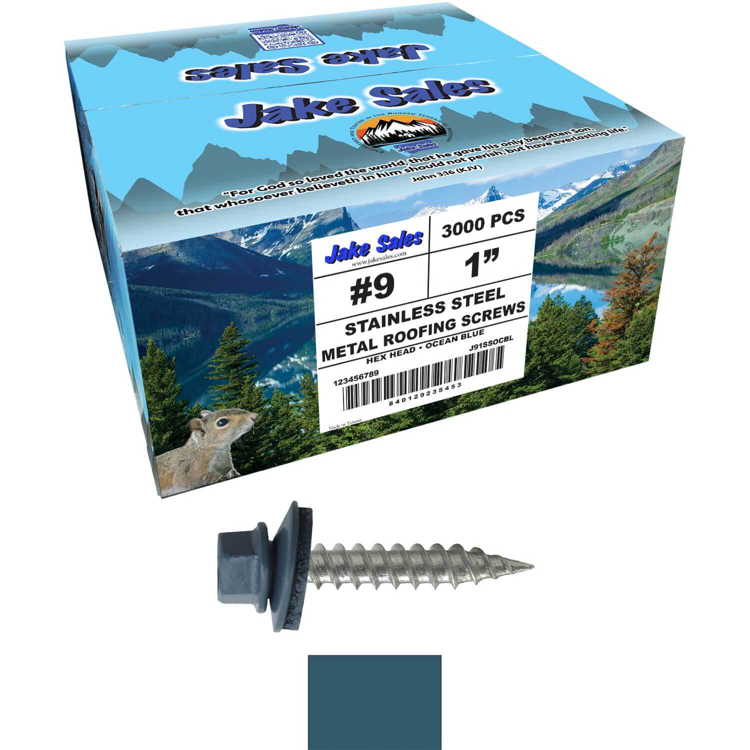 #9 x 1" Stainless Steel Metal Roofing Screws - Hex Washer Head - Self-Piercing (SP) tip metal to wood siding screws. EPDM washer. Colored head. - Image 100