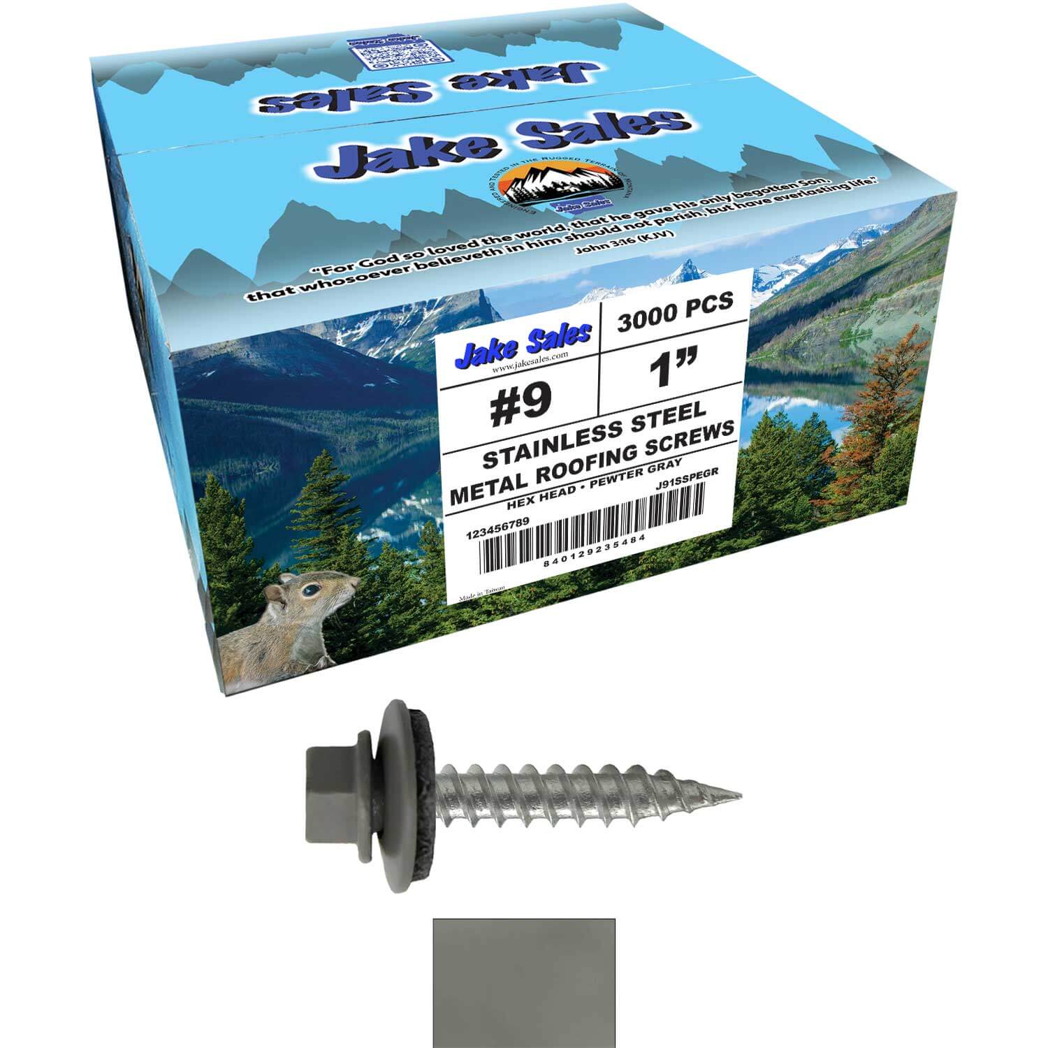 #9 x 1" Stainless Steel Metal Roofing Screws - Hex Washer Head - Self-Piercing (SP) tip metal to wood siding screws. EPDM washer. Colored head. - Image 105