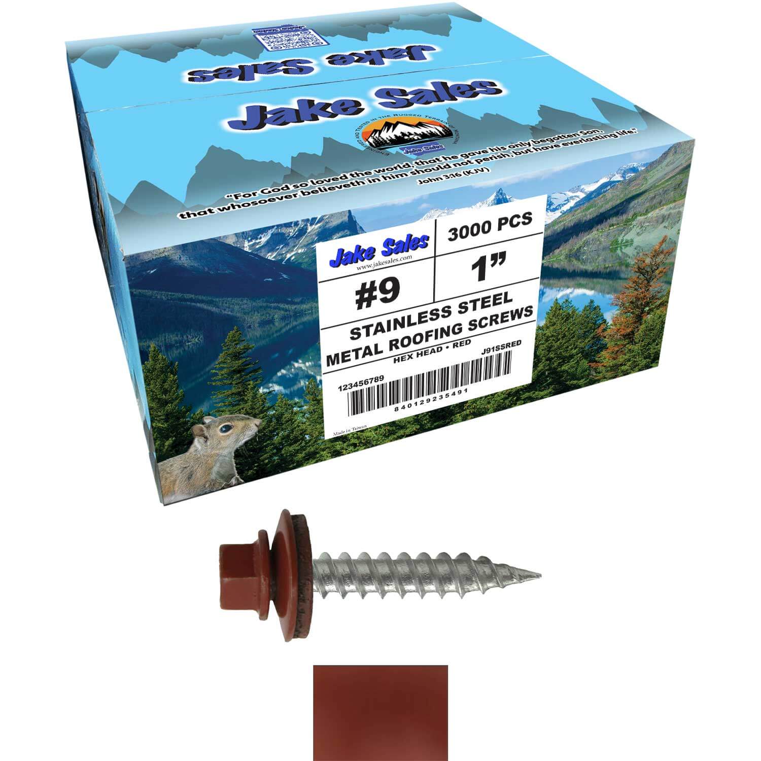 #9 x 1" Stainless Steel Metal Roofing Screws - Hex Washer Head - Self-Piercing (SP) tip metal to wood siding screws. EPDM washer. Colored head. - Image 107