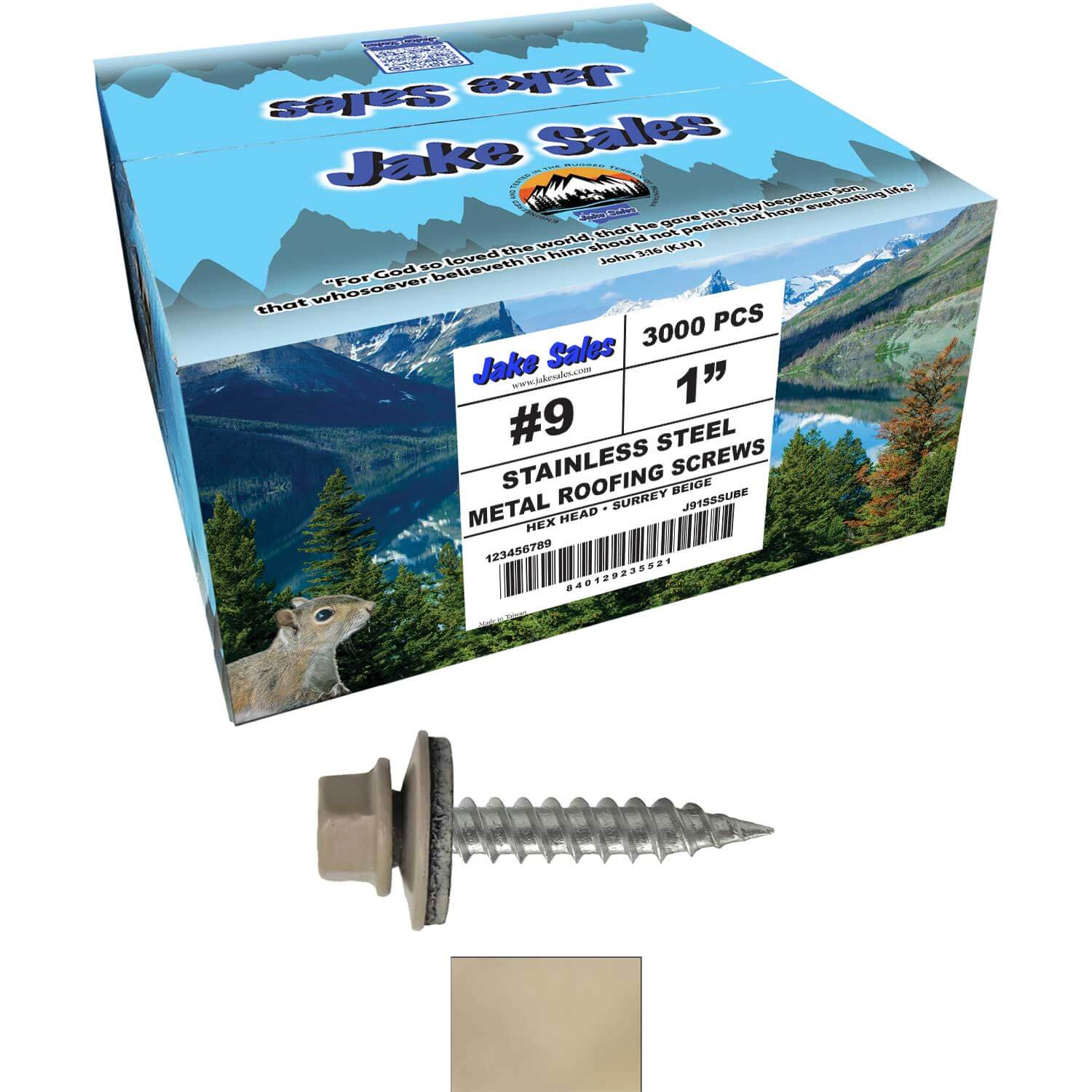 #9 x 1" Stainless Steel Metal Roofing Screws - Hex Washer Head - Self-Piercing (SP) tip metal to wood siding screws. EPDM washer. Colored head. - Image 113