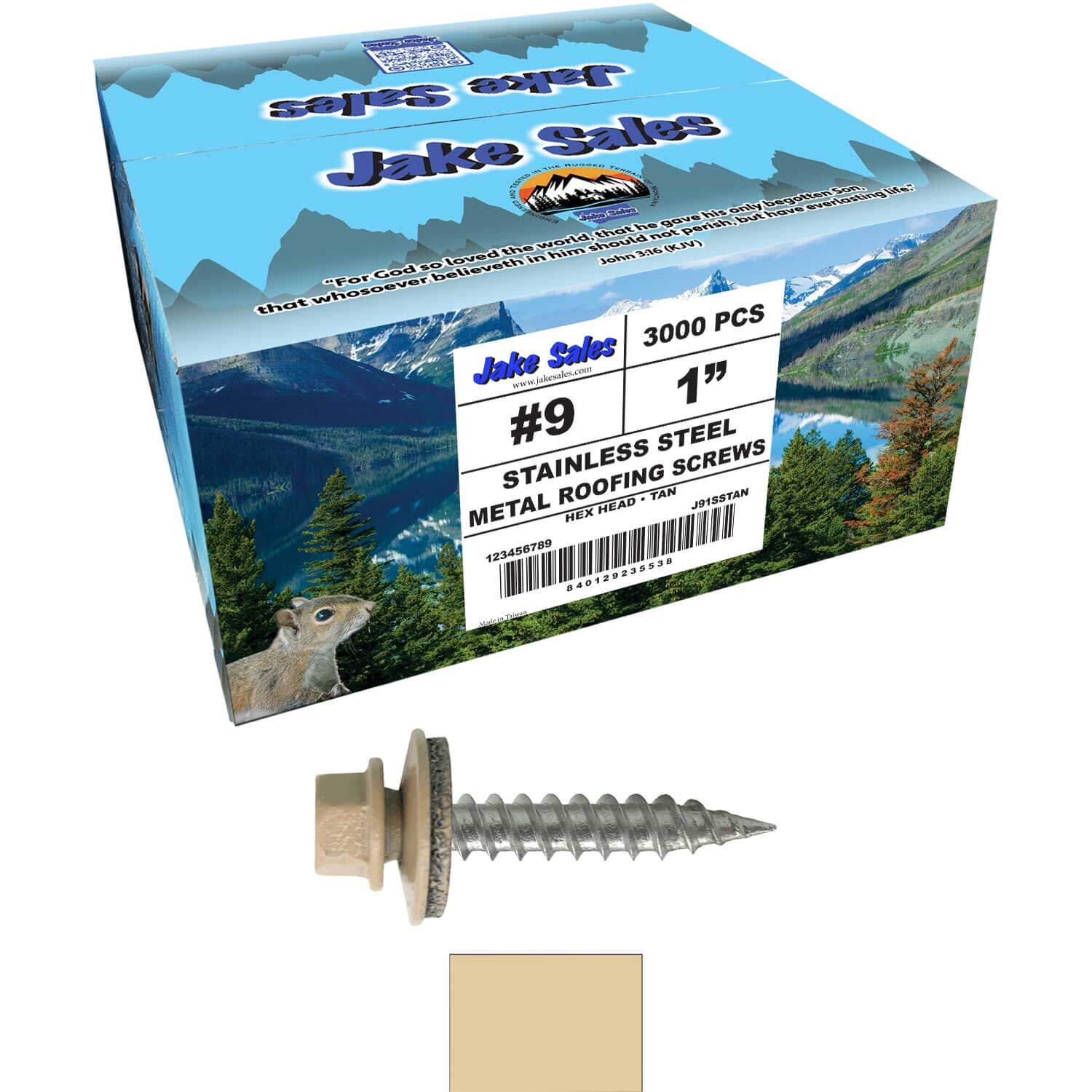 #9 x 1" Stainless Steel Metal Roofing Screws - Hex Washer Head - Self-Piercing (SP) tip metal to wood siding screws. EPDM washer. Colored head. - Image 115