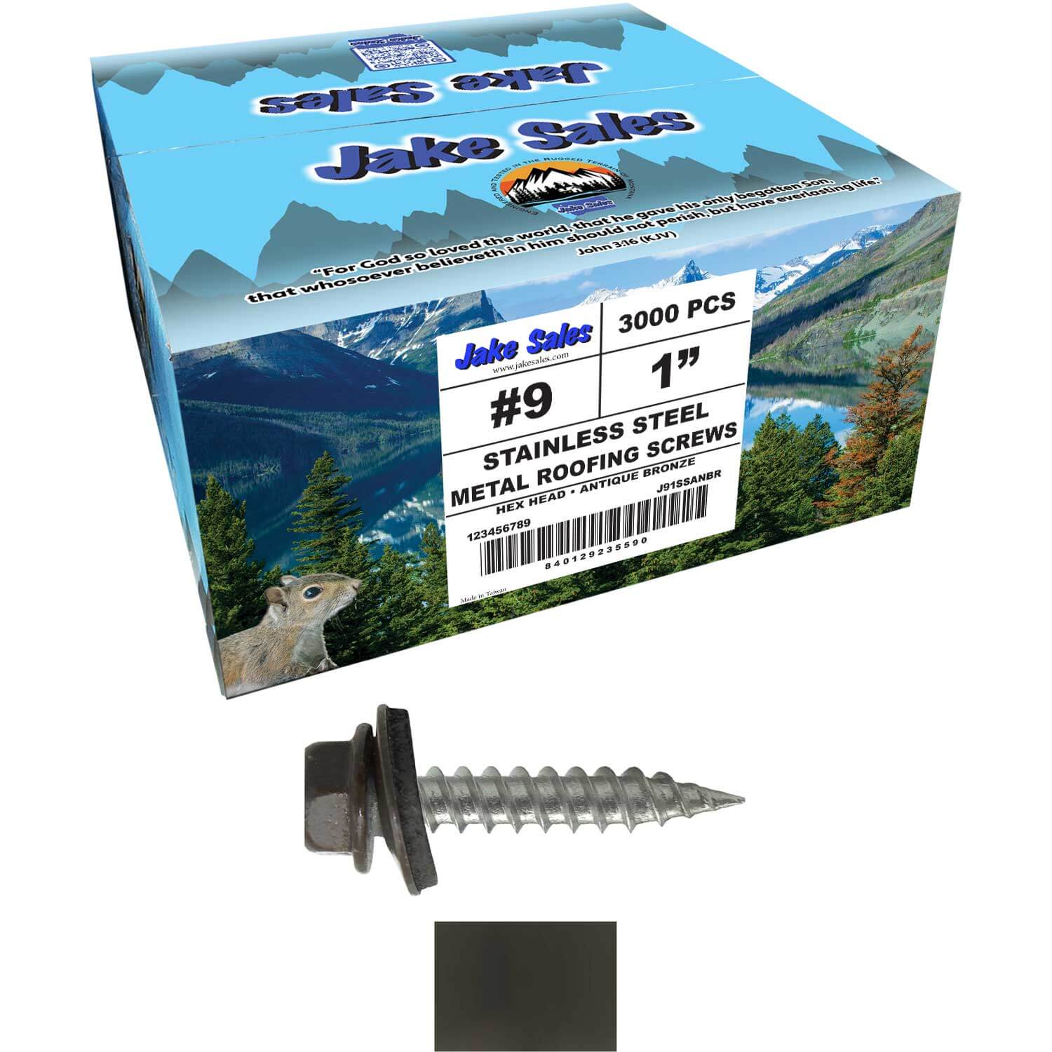#9 x 1" Stainless Steel Metal Roofing Screws - Hex Washer Head - Self-Piercing (SP) tip metal to wood siding screws. EPDM washer. Colored head. - Image 119