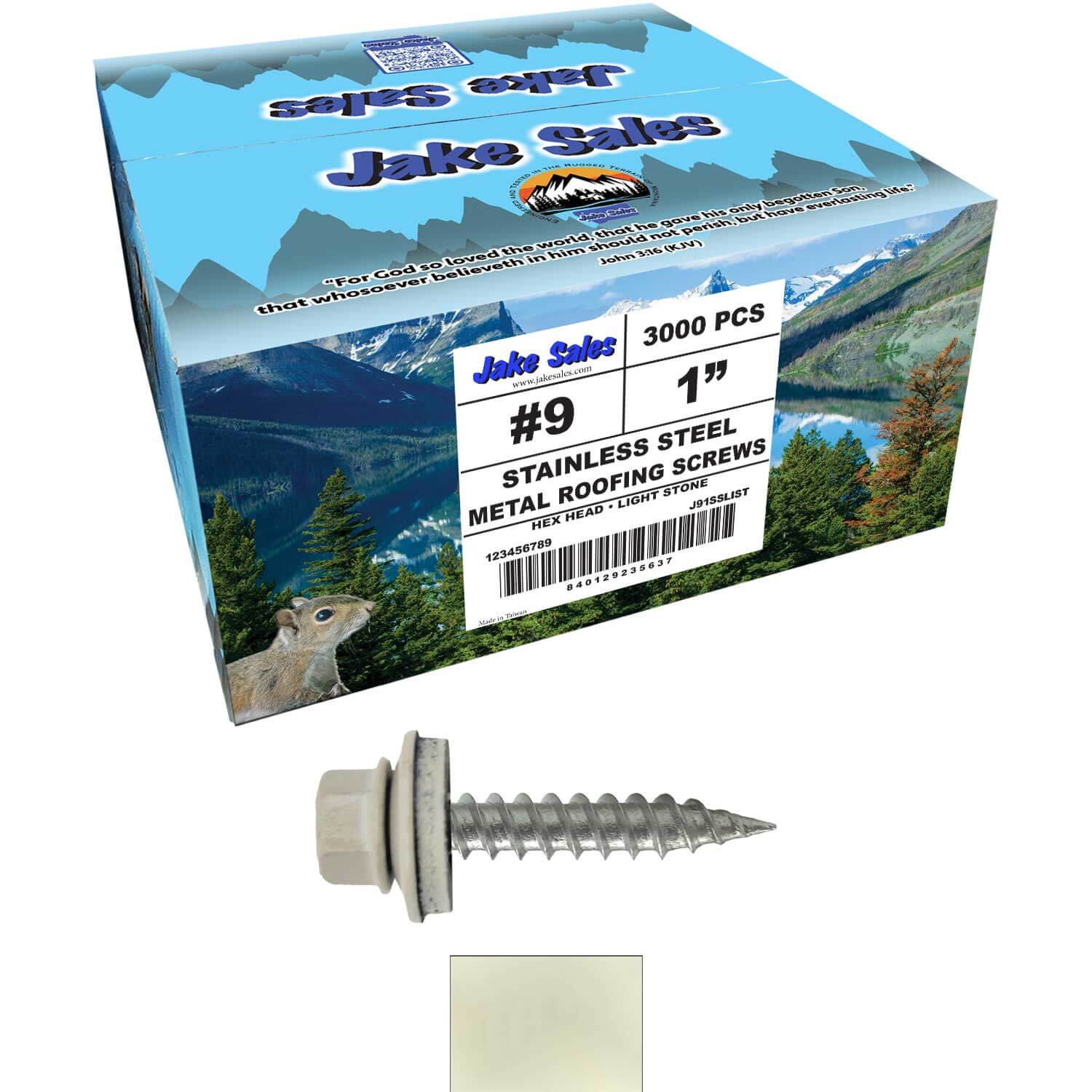 #9 x 1" Stainless Steel Metal Roofing Screws - Hex Washer Head - Self-Piercing (SP) tip metal to wood siding screws. EPDM washer. Colored head. - Image 123