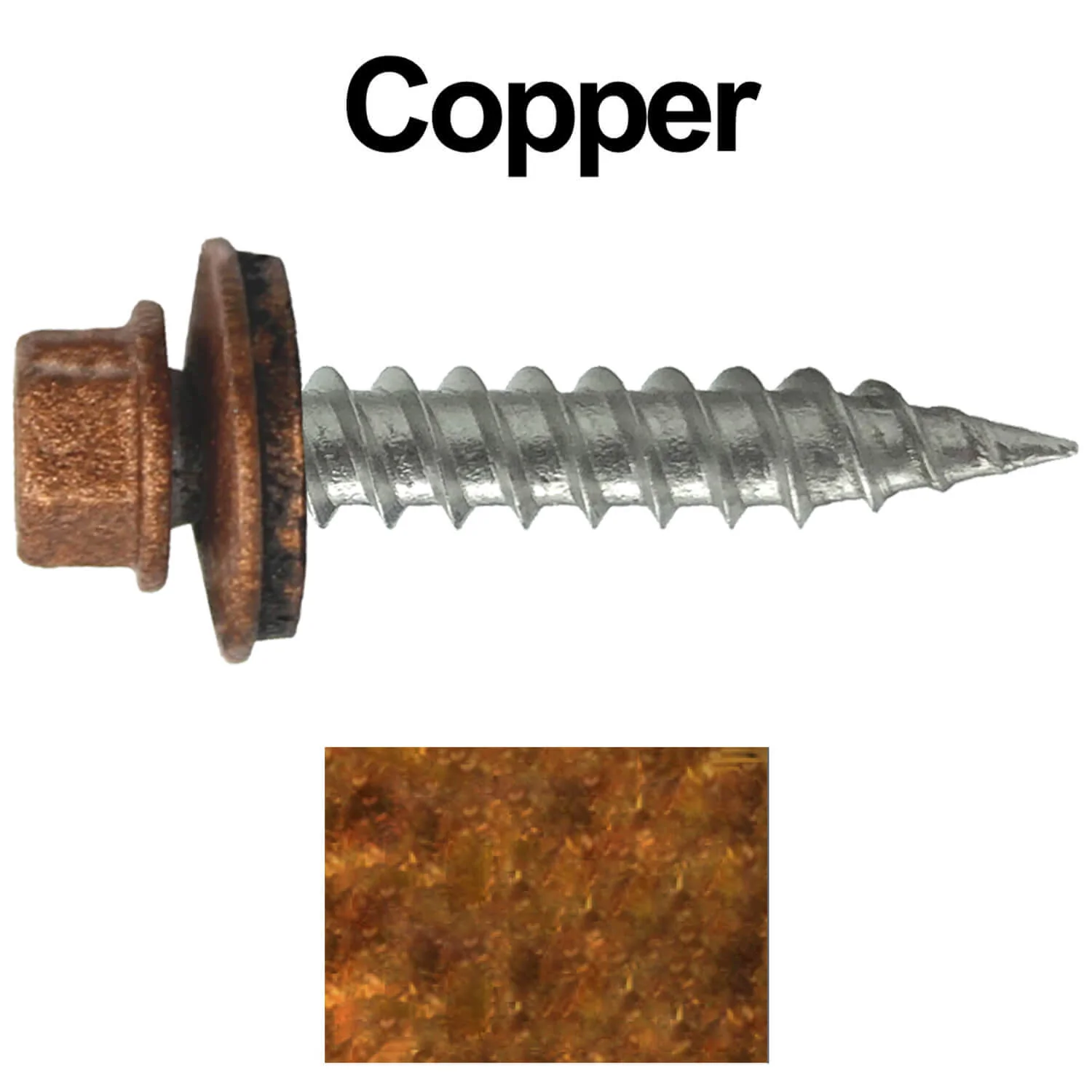 #9 x 1" Stainless Steel Metal Roofing Screws - Hex Washer Head - Self-Piercing (SP) tip metal to wood siding screws. EPDM washer. Colored head. - Image 17