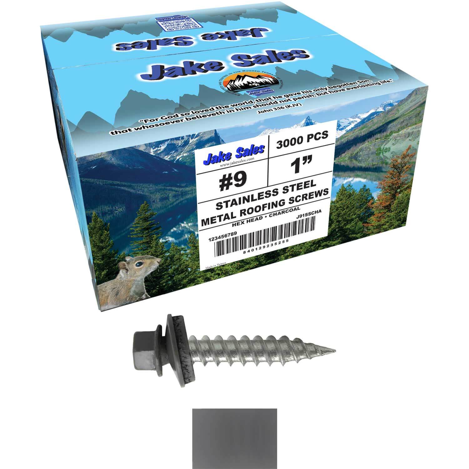 #9 x 1" Stainless Steel Metal Roofing Screws - Hex Washer Head - Self-Piercing (SP) tip metal to wood siding screws. EPDM washer. Colored head. - Image 60