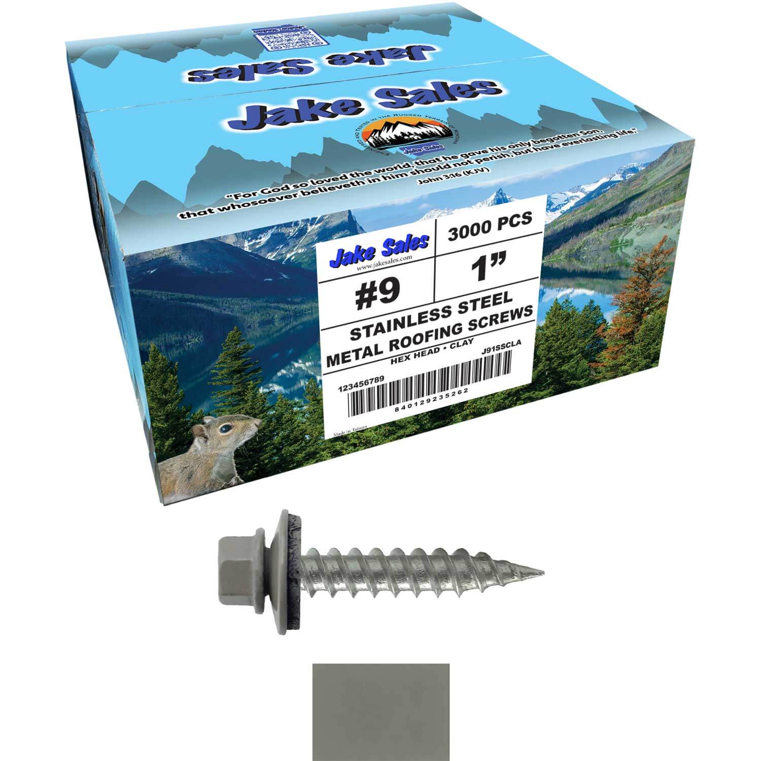#9 x 1" Stainless Steel Metal Roofing Screws - Hex Washer Head - Self-Piercing (SP) tip metal to wood siding screws. EPDM washer. Colored head. - Image 61