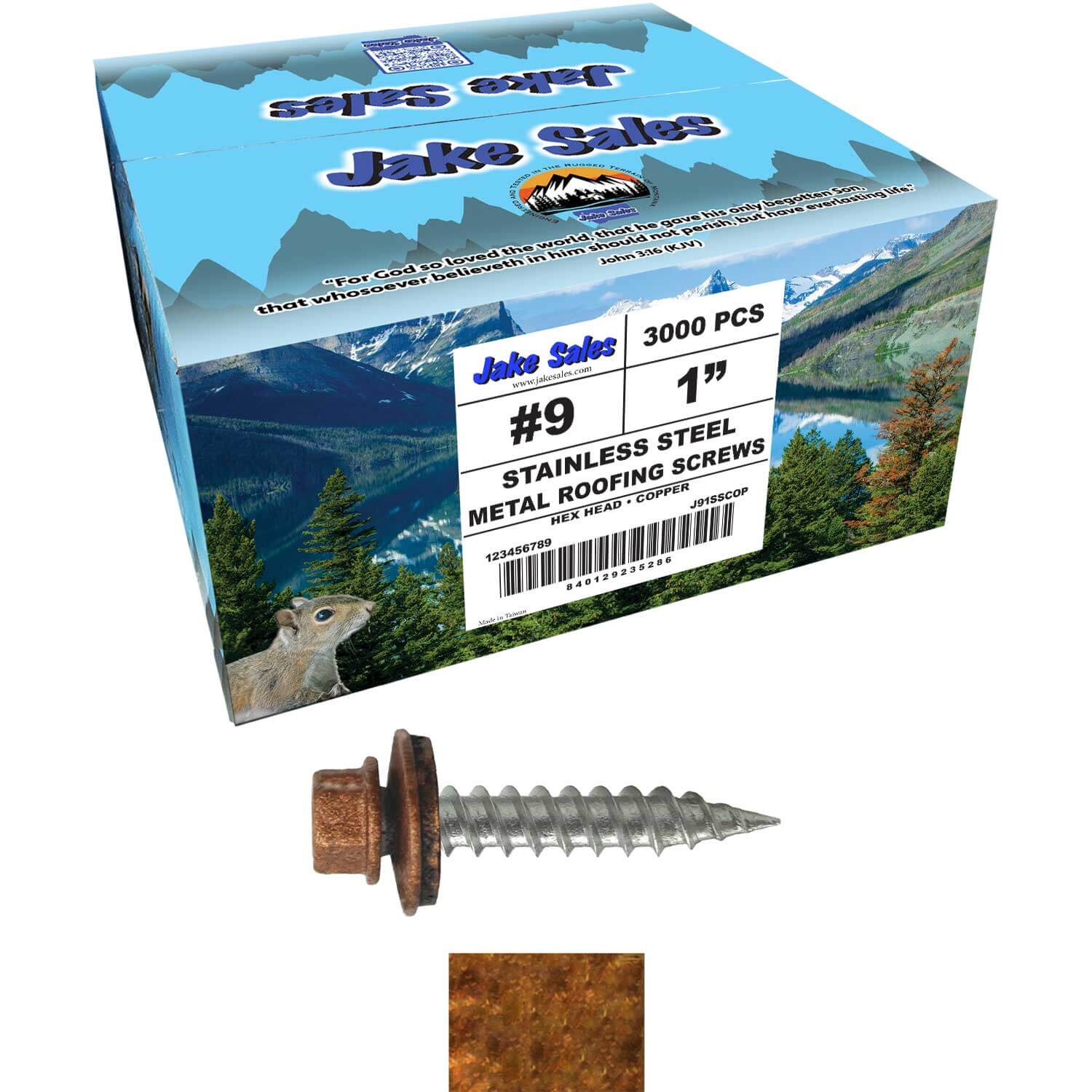 #9 x 1" Stainless Steel Metal Roofing Screws - Hex Washer Head - Self-Piercing (SP) tip metal to wood siding screws. EPDM washer. Colored head. - Image 66