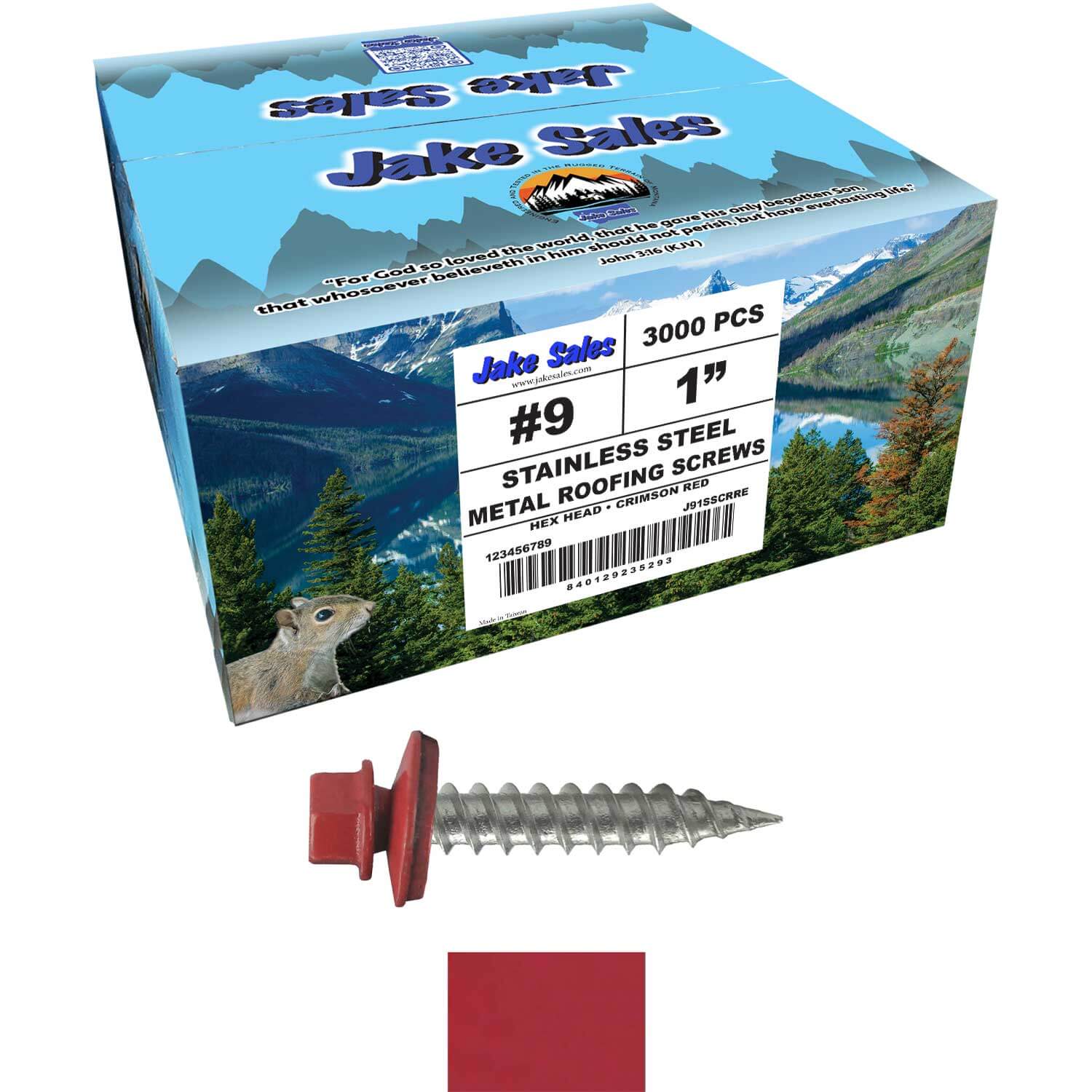 #9 x 1" Stainless Steel Metal Roofing Screws - Hex Washer Head - Self-Piercing (SP) tip metal to wood siding screws. EPDM washer. Colored head. - Image 68