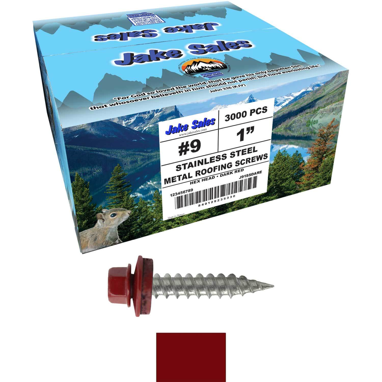 #9 x 1" Stainless Steel Metal Roofing Screws - Hex Washer Head - Self-Piercing (SP) tip metal to wood siding screws. EPDM washer. Colored head. - Image 76