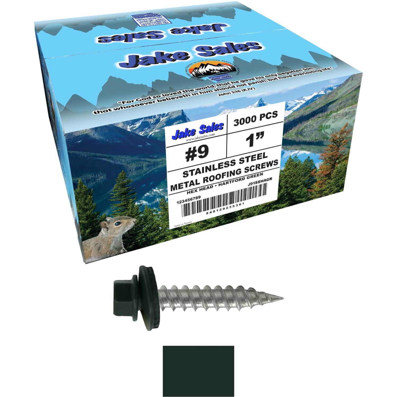 #9 x 1" Stainless Steel Metal Roofing Screws - Hex Washer Head - Self-Piercing (SP) tip metal to wood siding screws. EPDM washer. Colored head. - Image 81