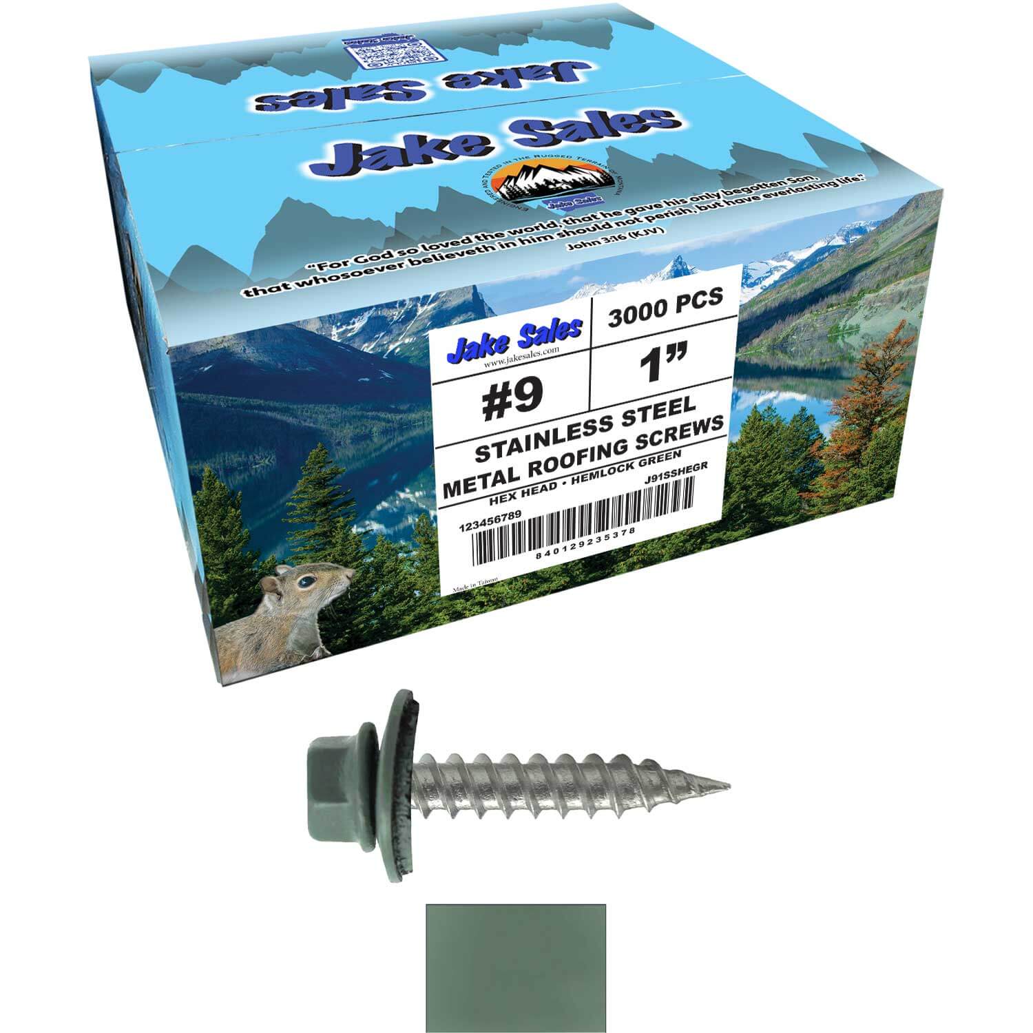 #9 x 1" Stainless Steel Metal Roofing Screws - Hex Washer Head - Self-Piercing (SP) tip metal to wood siding screws. EPDM washer. Colored head. - Image 84