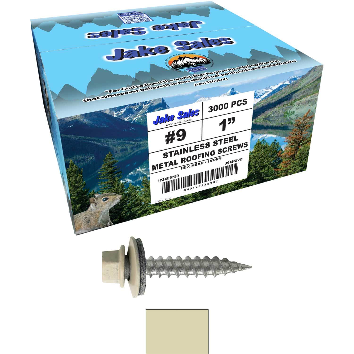 #9 x 1" Stainless Steel Metal Roofing Screws - Hex Washer Head - Self-Piercing (SP) tip metal to wood siding screws. EPDM washer. Colored head. - Image 88